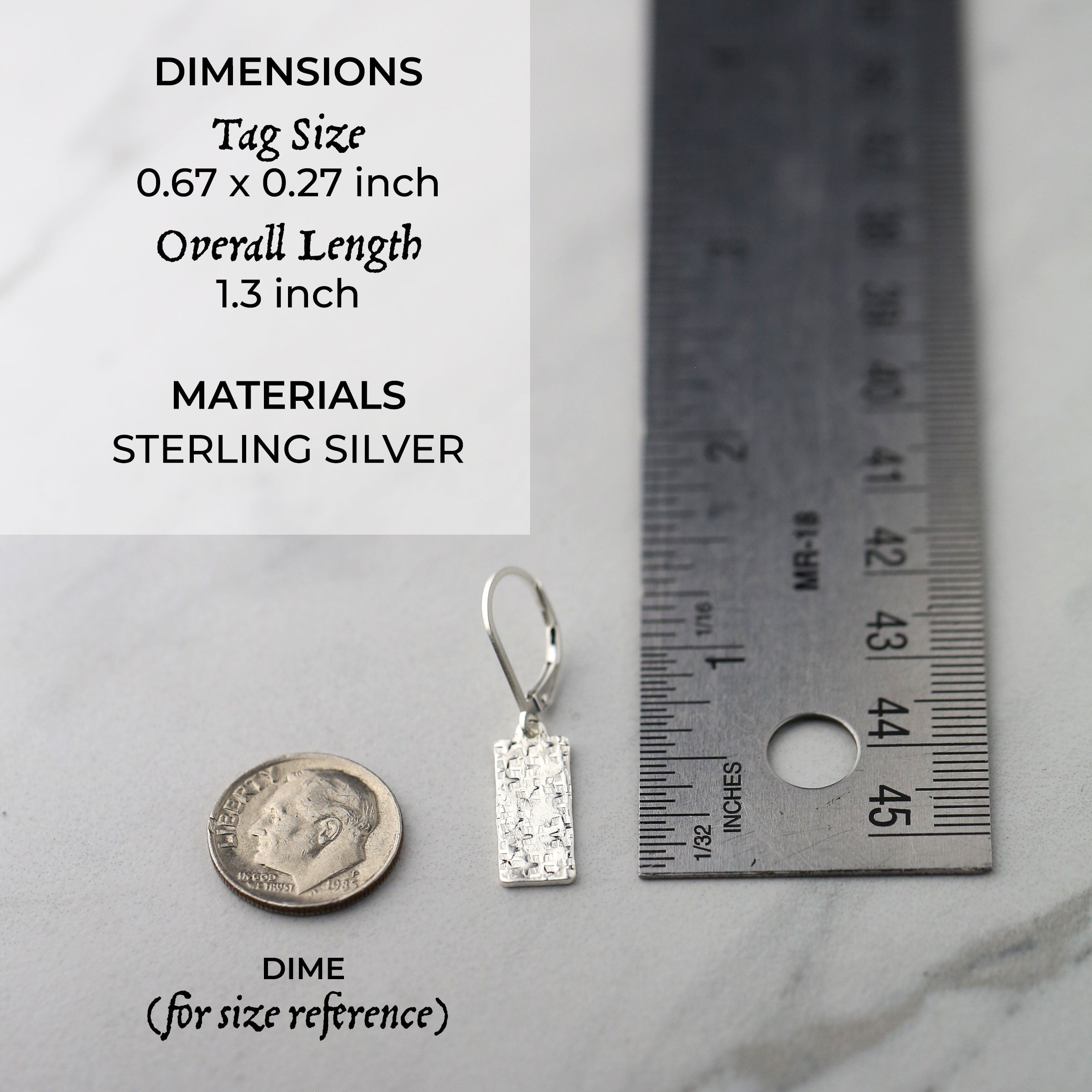 Raw Silk Textured Silver Tag Lever-back Earrings