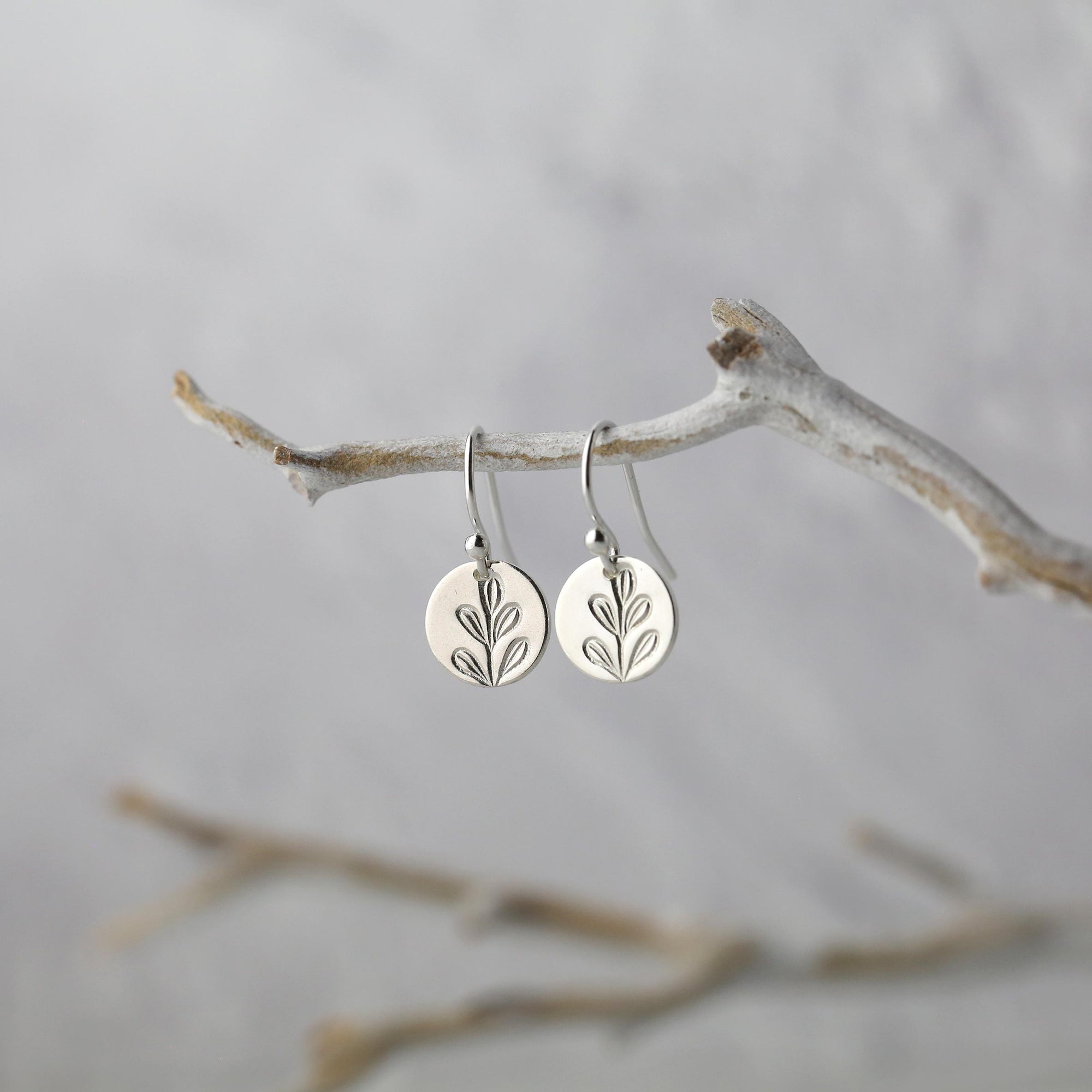 Stamped Botanical Tiny Disc Earrings jewelry handmade by Burnish