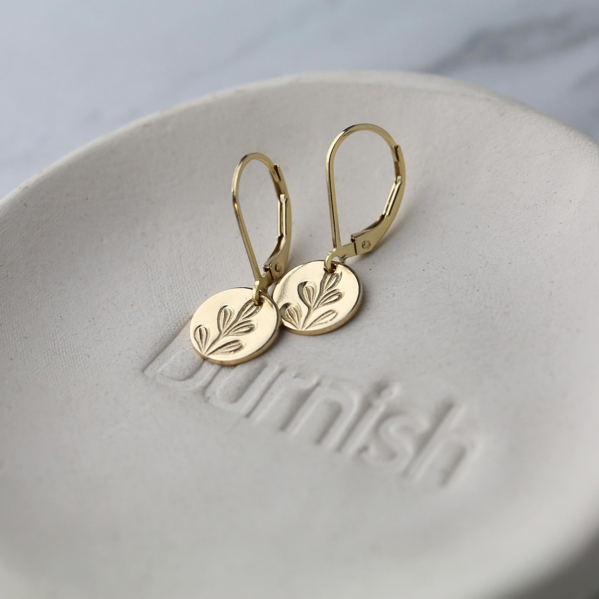 Stamped Botanical Tiny Disc Earrings jewelry handmade by Burnish