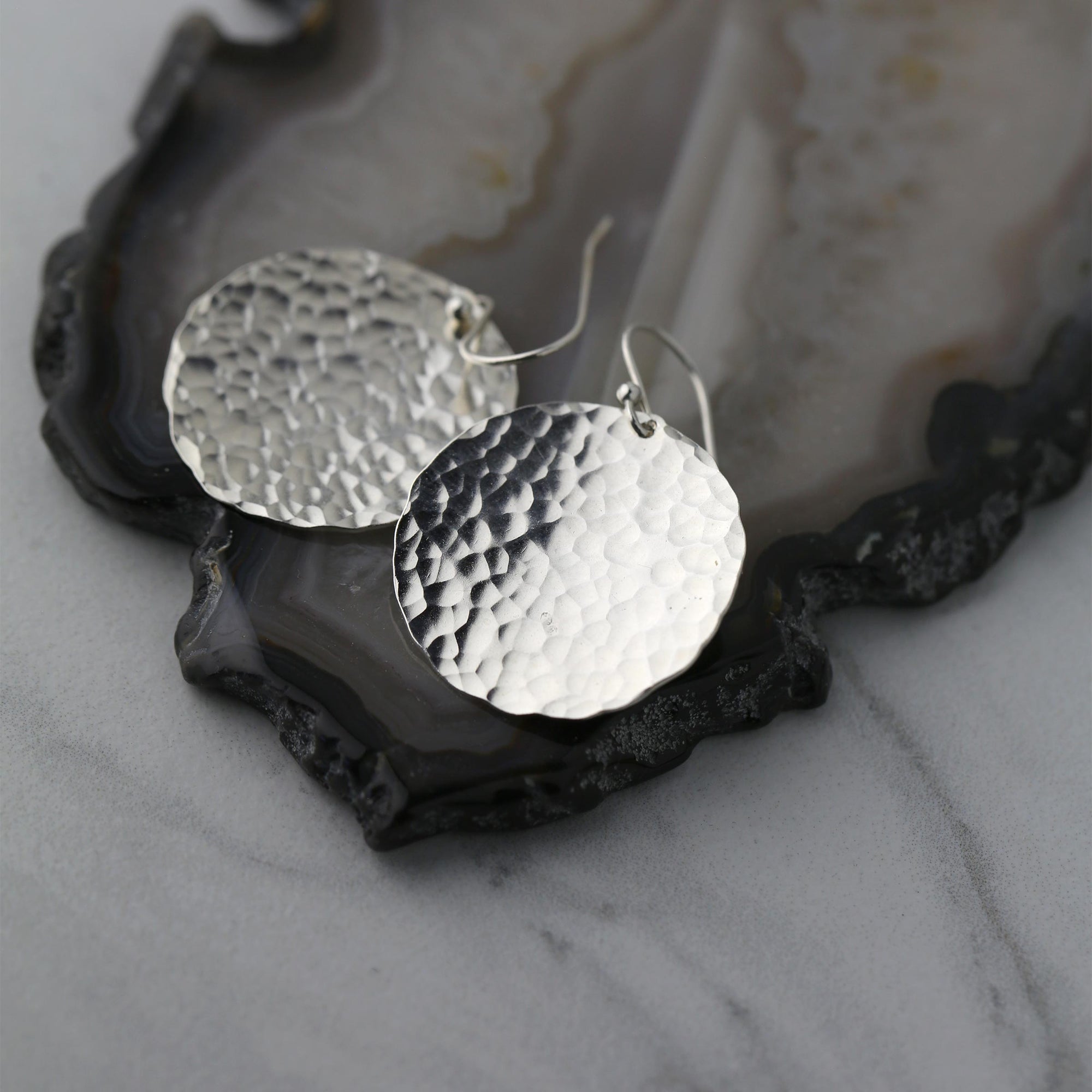 X-Large Hammered Silver Disc Earrings