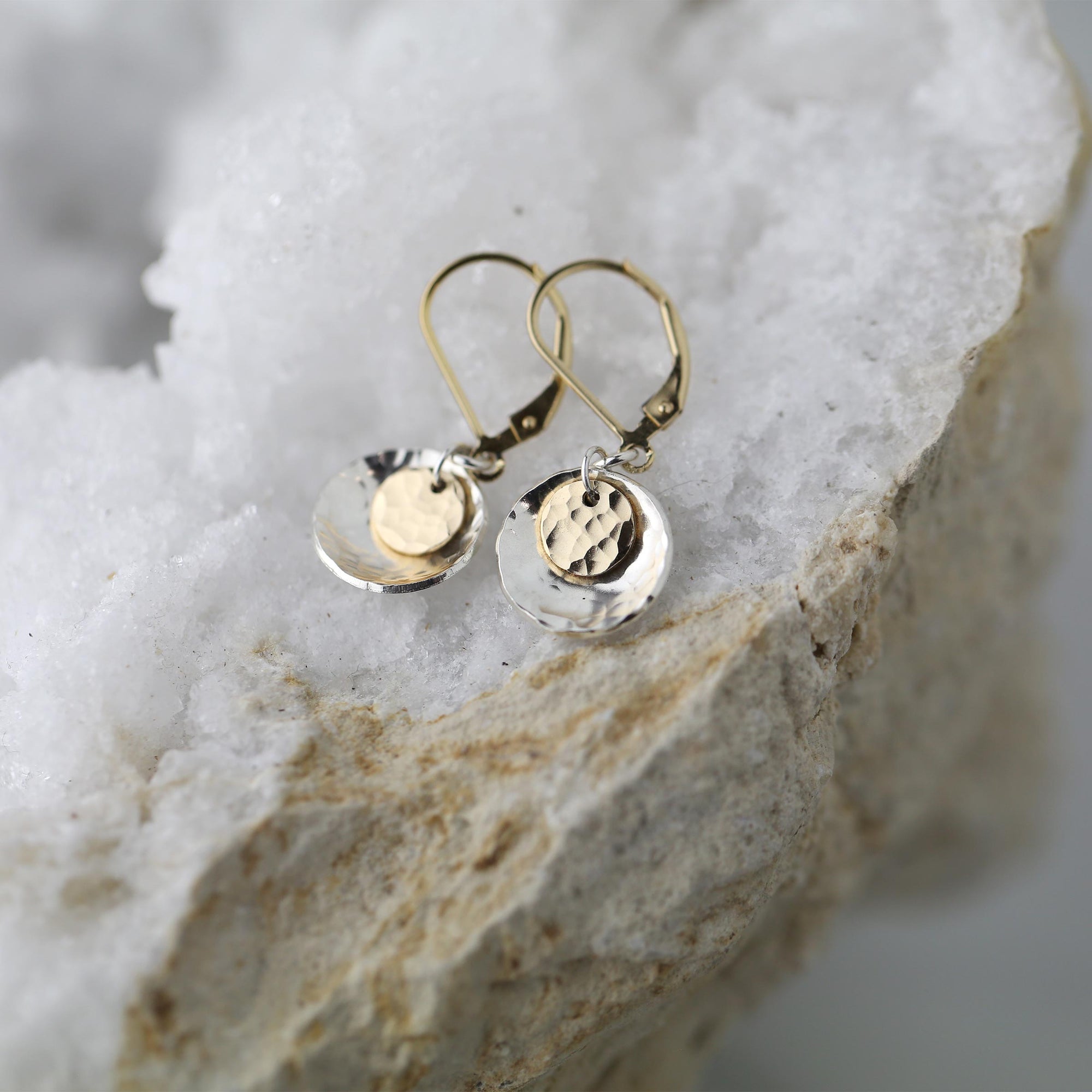 Mixed Metal Dainty Hammered Earrings