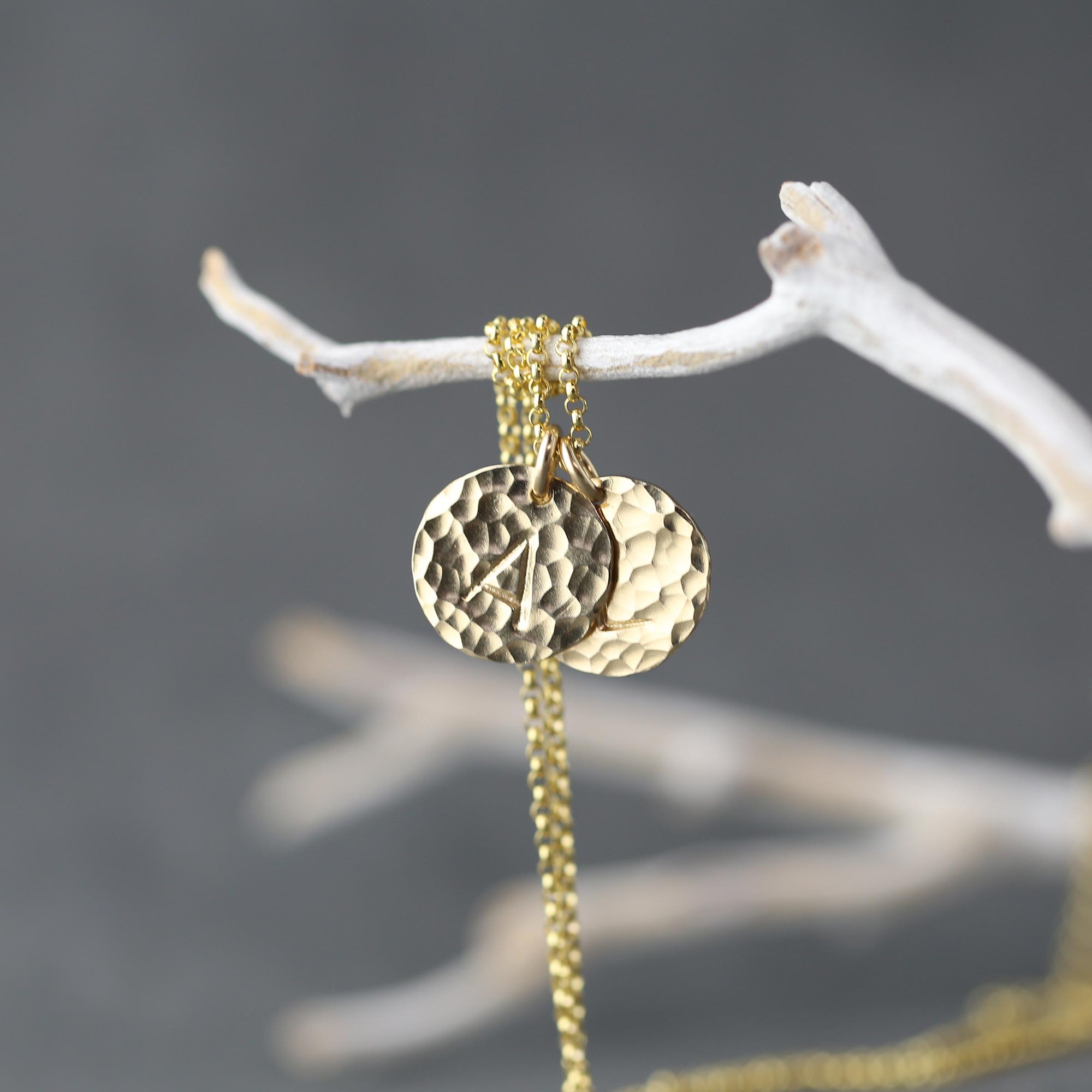 Hammered Gold Initial Disc Necklace
