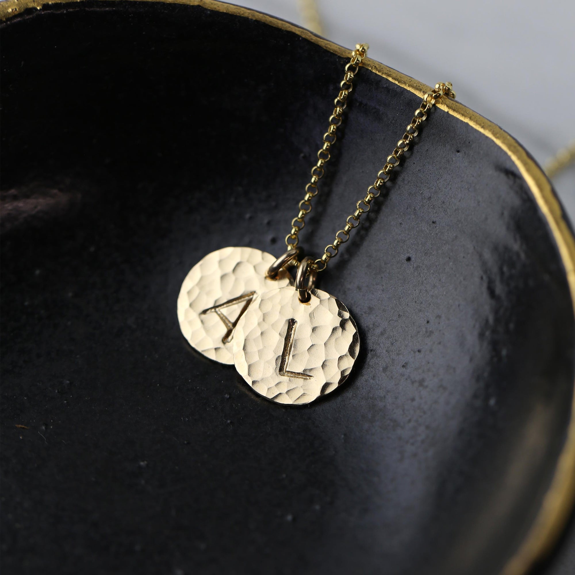 Hammered Gold Initial Disc Necklace