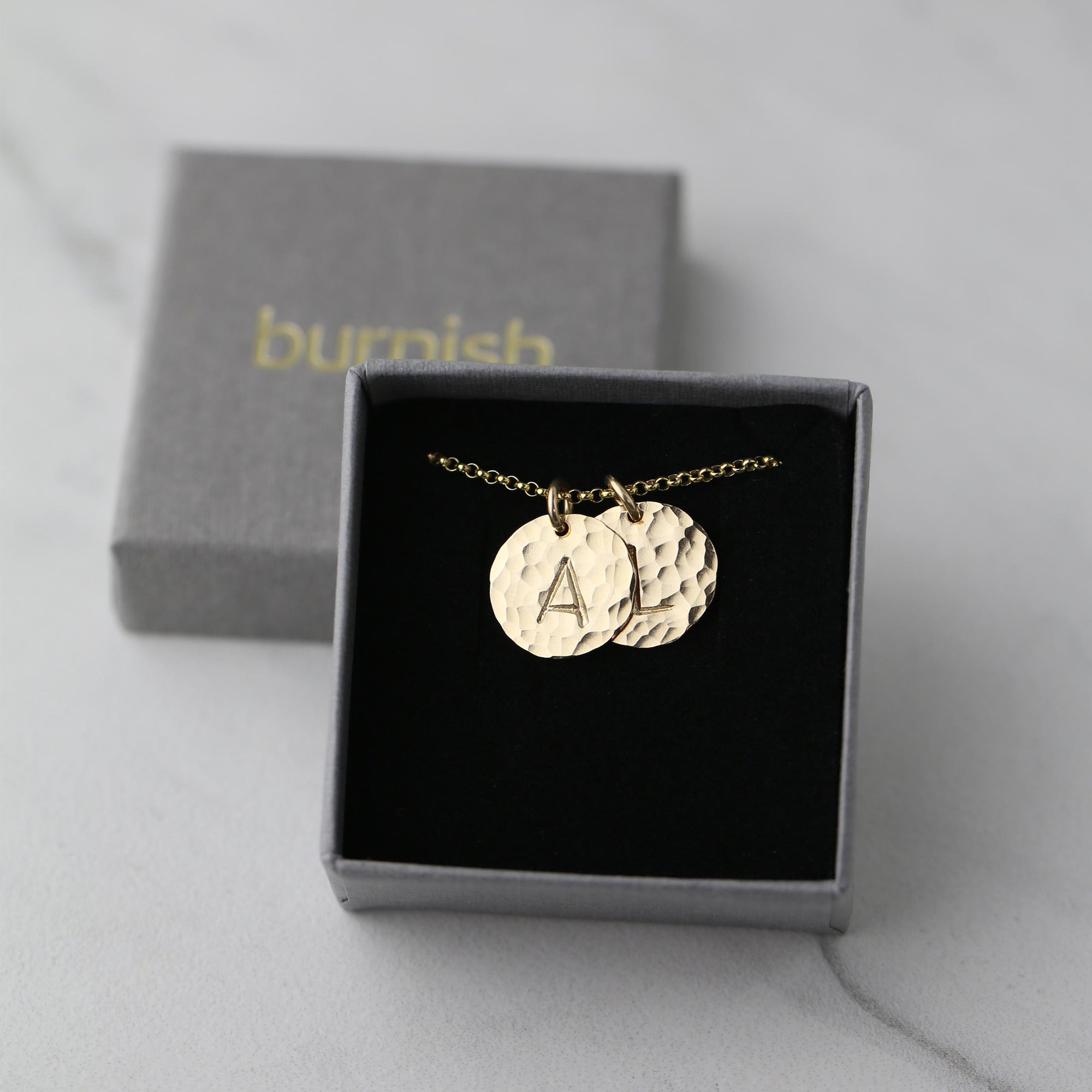 Hammered Gold Initial Disc Necklace