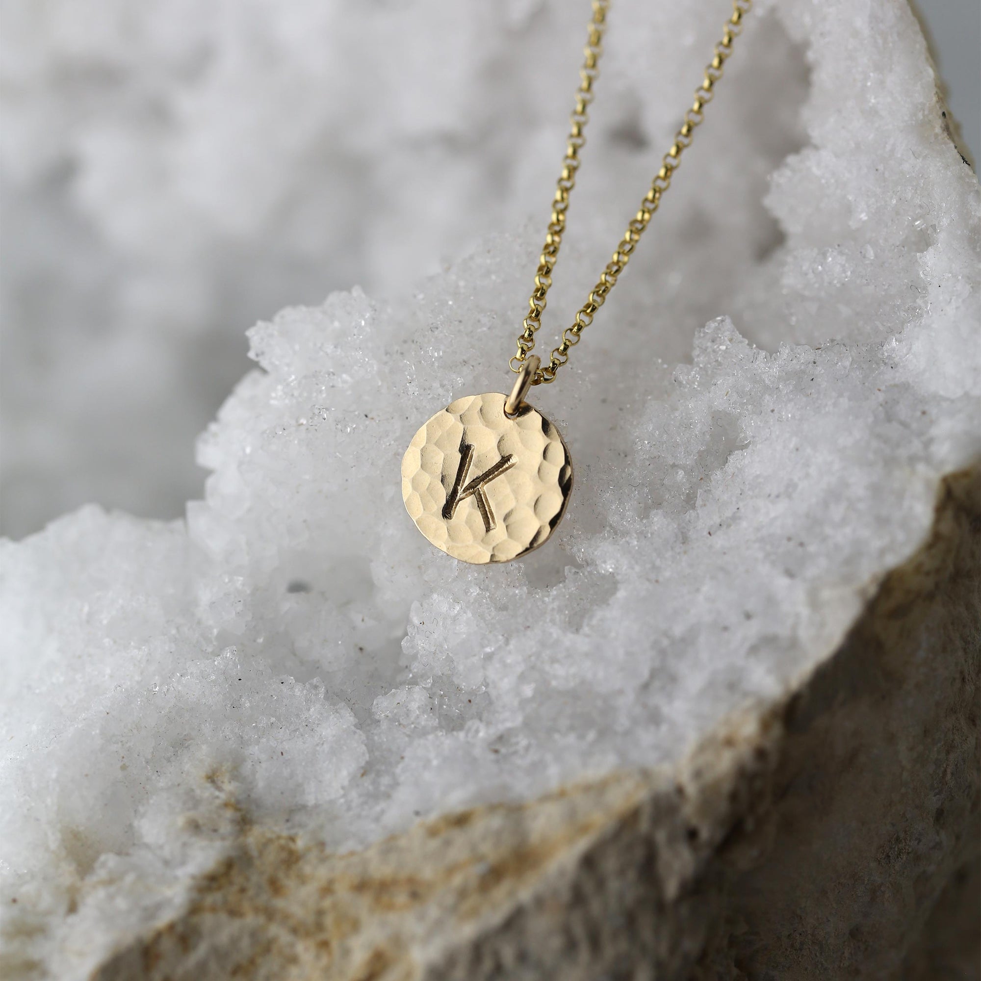 Hammered Gold Initial Disc Necklace