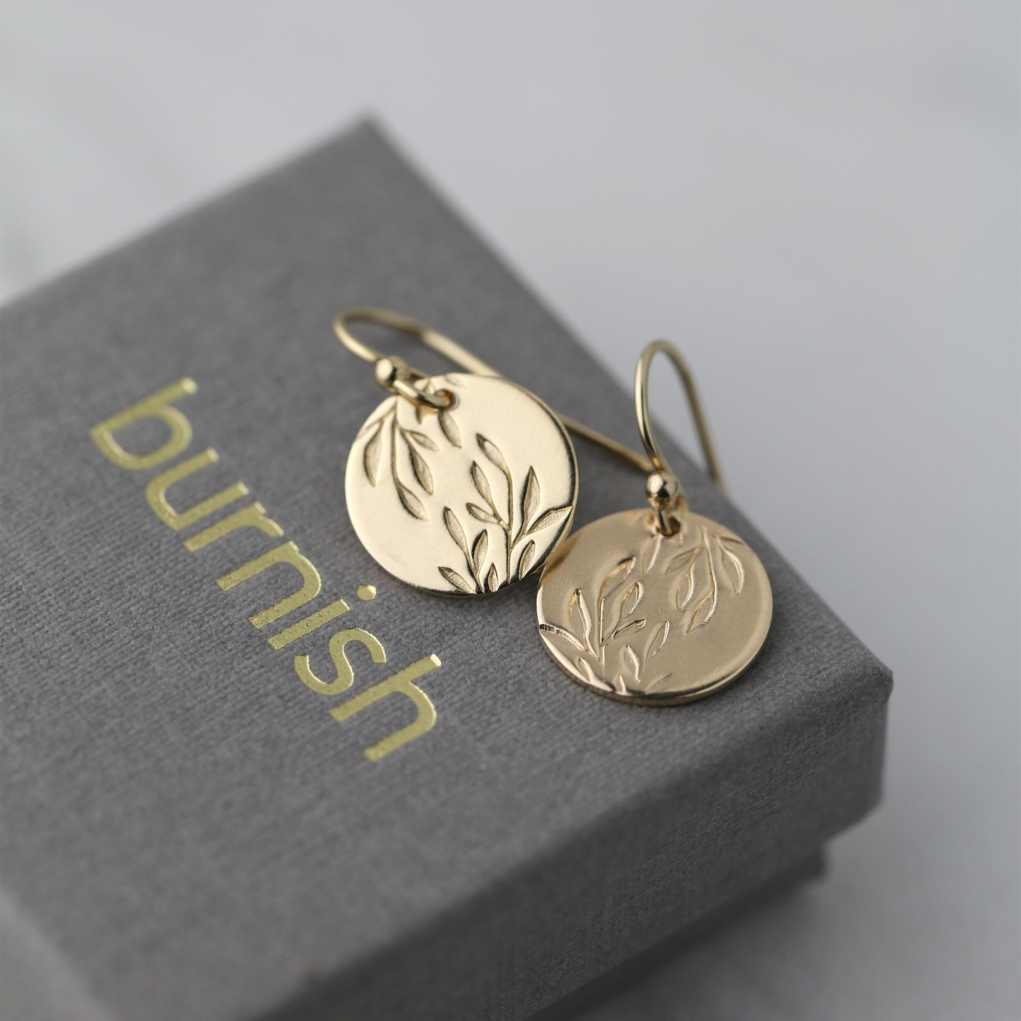 Gold Willow Leaves Medium Disc Earrings