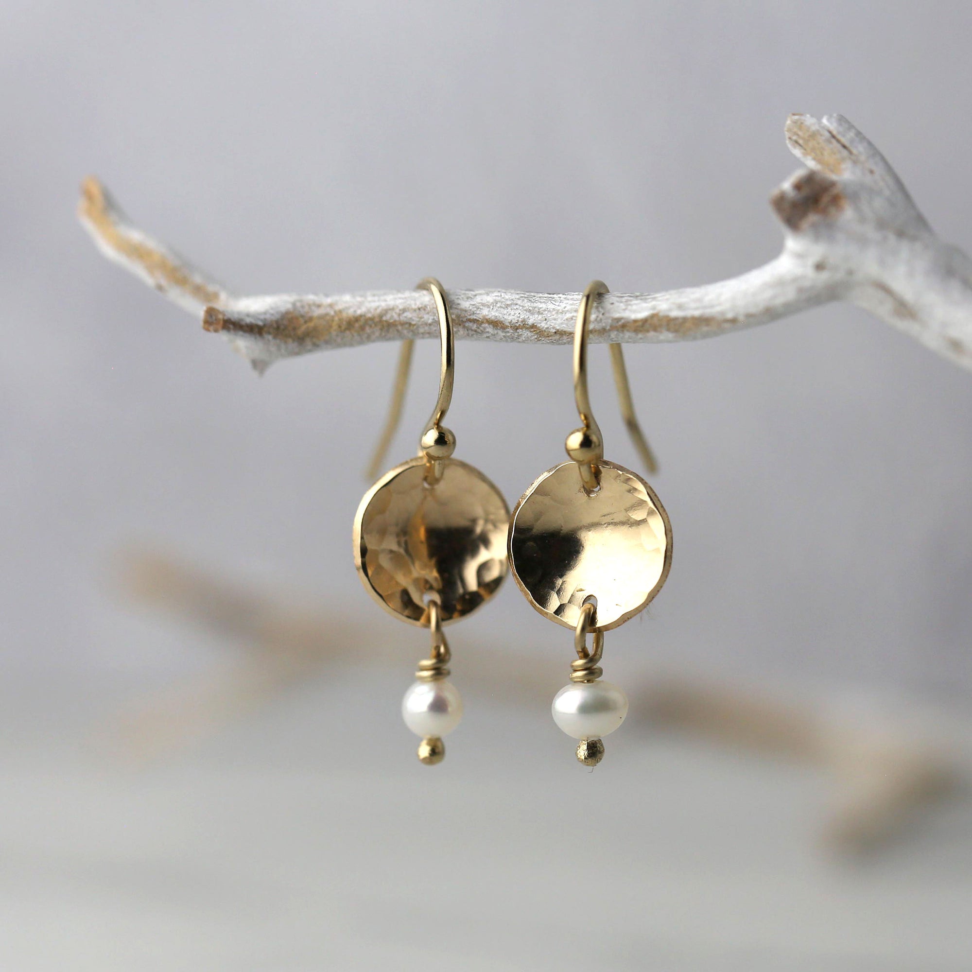 Petite Gold Disc Pearl Earrings