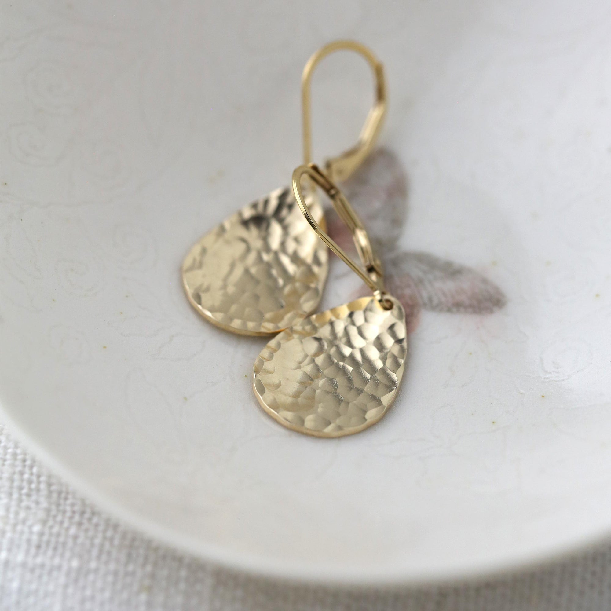 Gold Hammered Teardrop Earrings