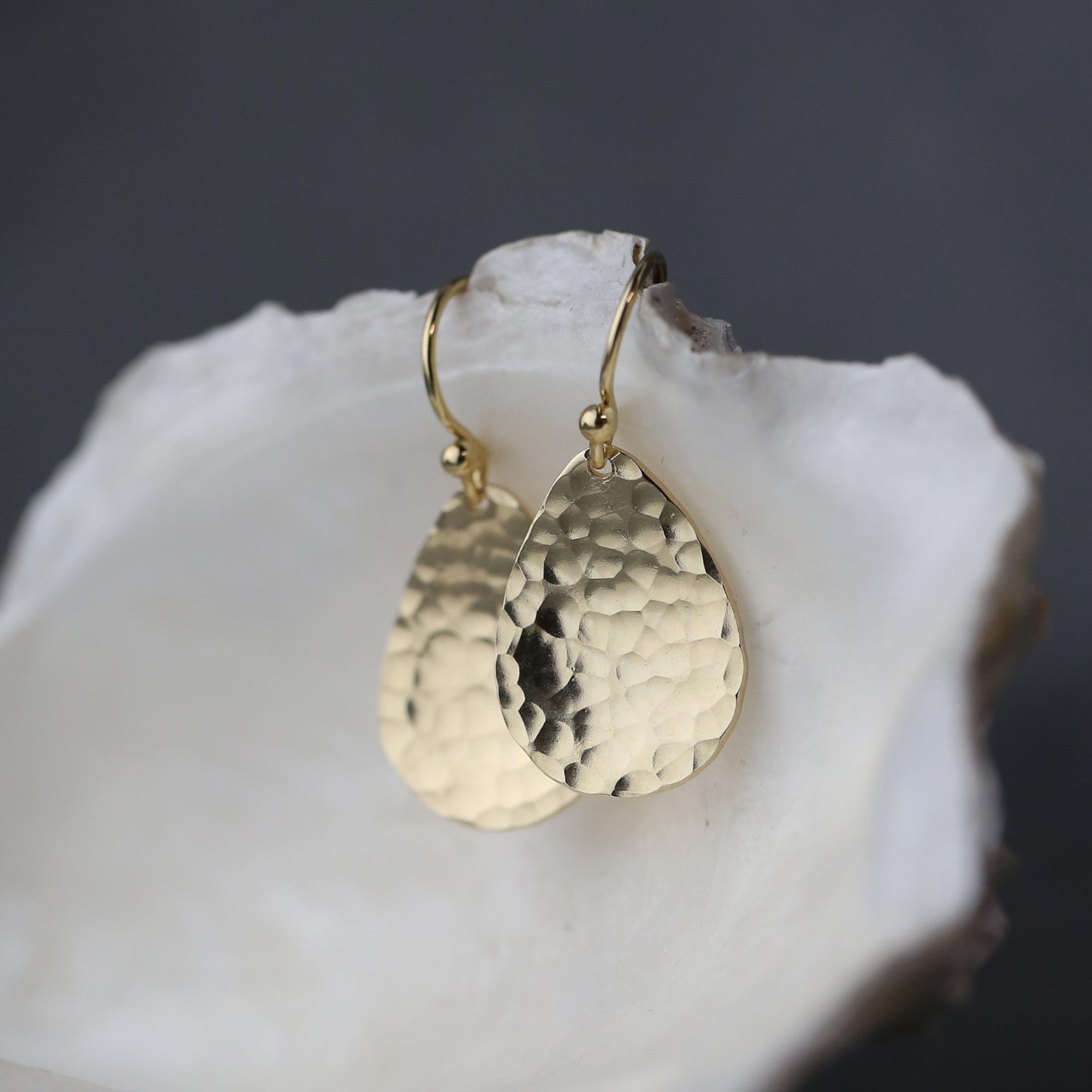 Gold Hammered Teardrop Earrings