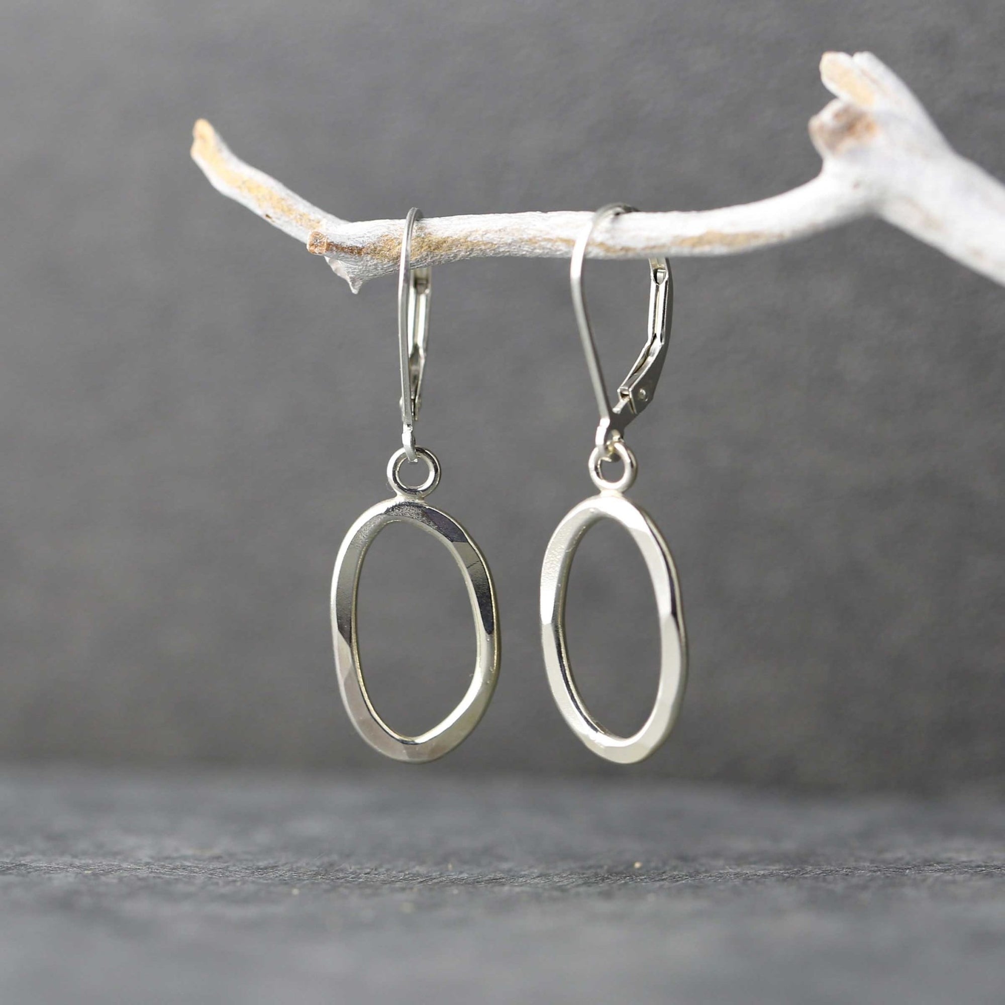 Artisan Sterling Silver Oval Earrings jewelry handmade by Burnish