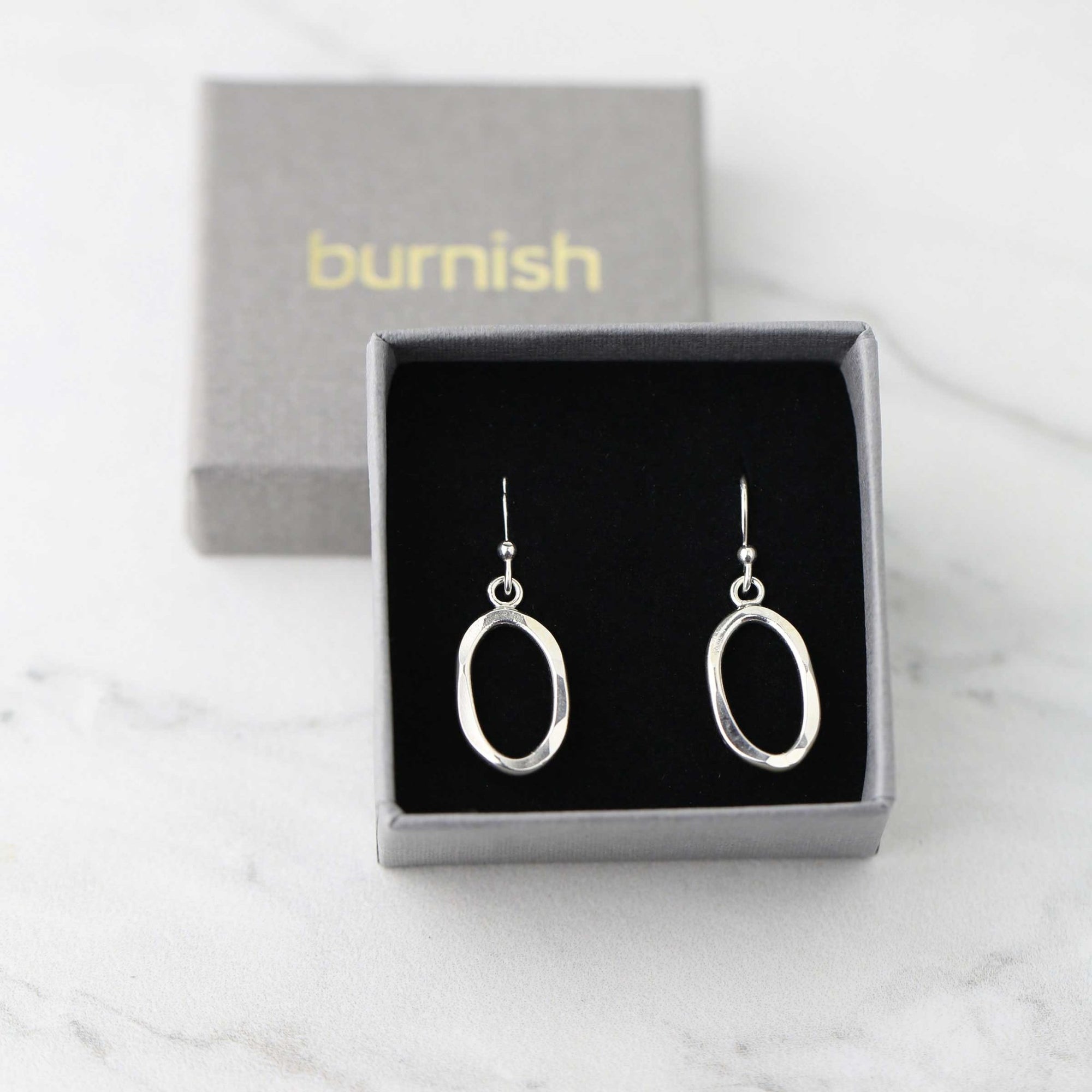 Artisan Sterling Silver Oval Earrings jewelry handmade by Burnish