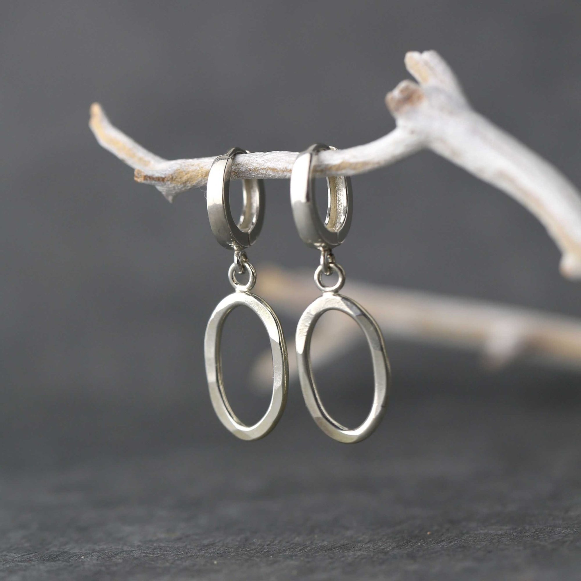 Artisan Sterling Silver Oval Earrings jewelry handmade by Burnish