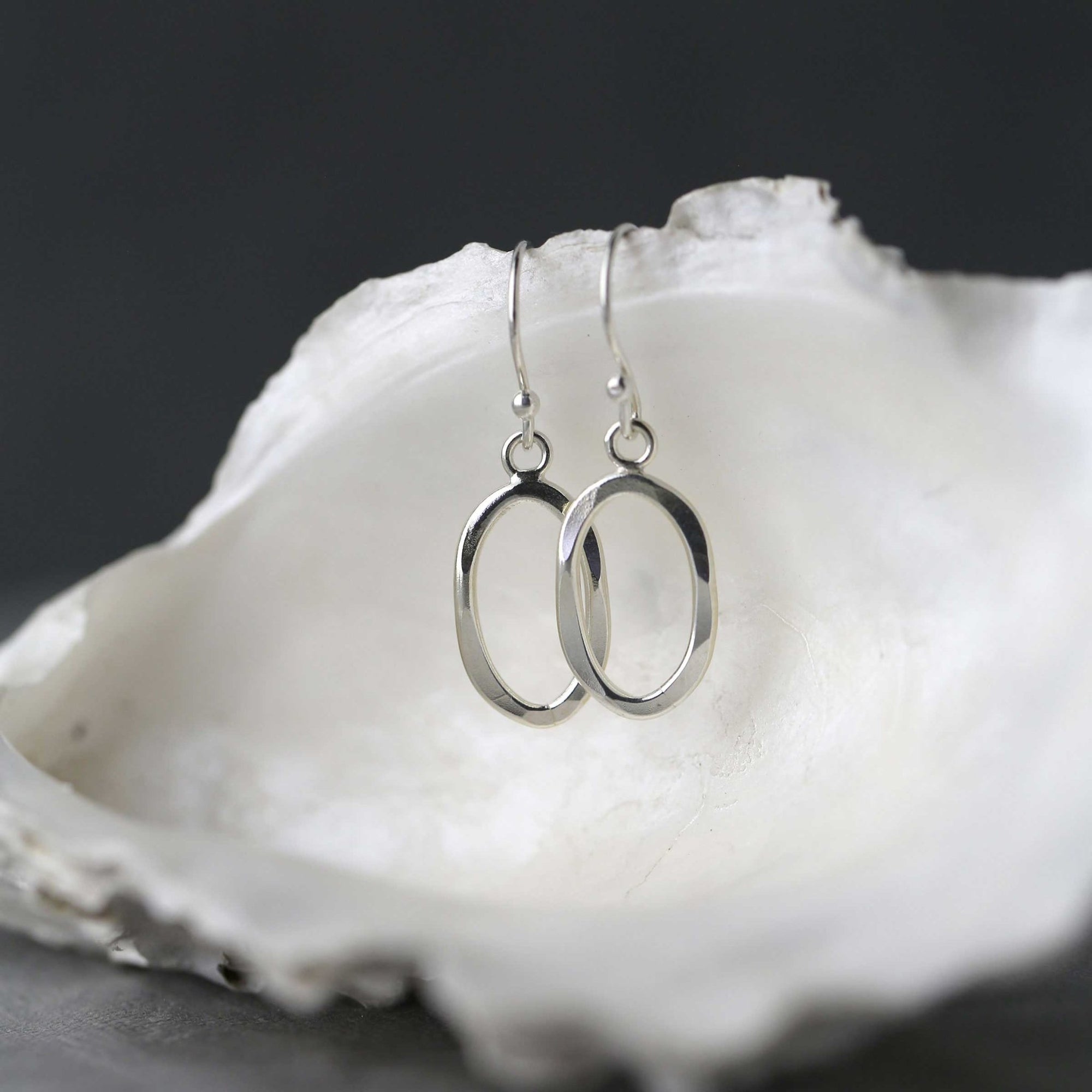 Artisan Sterling Silver Oval Earrings jewelry handmade by Burnish