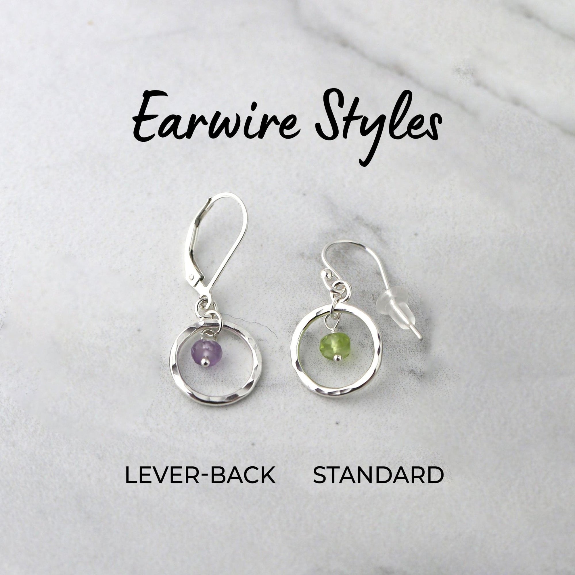 Dainty Gemstone Circle Earrings jewelry handmade by Burnish