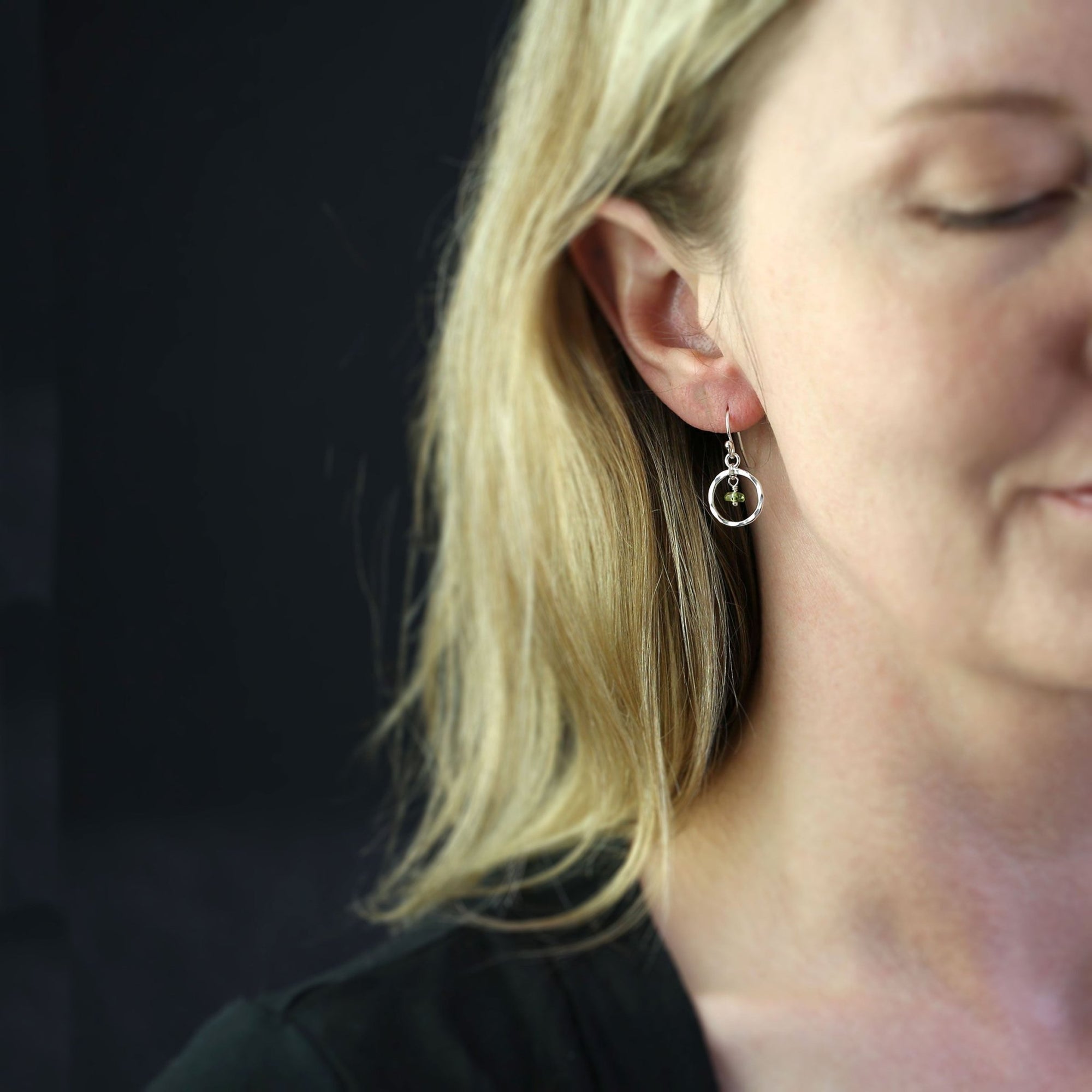 Dainty Gemstone Circle Earrings jewelry handmade by Burnish