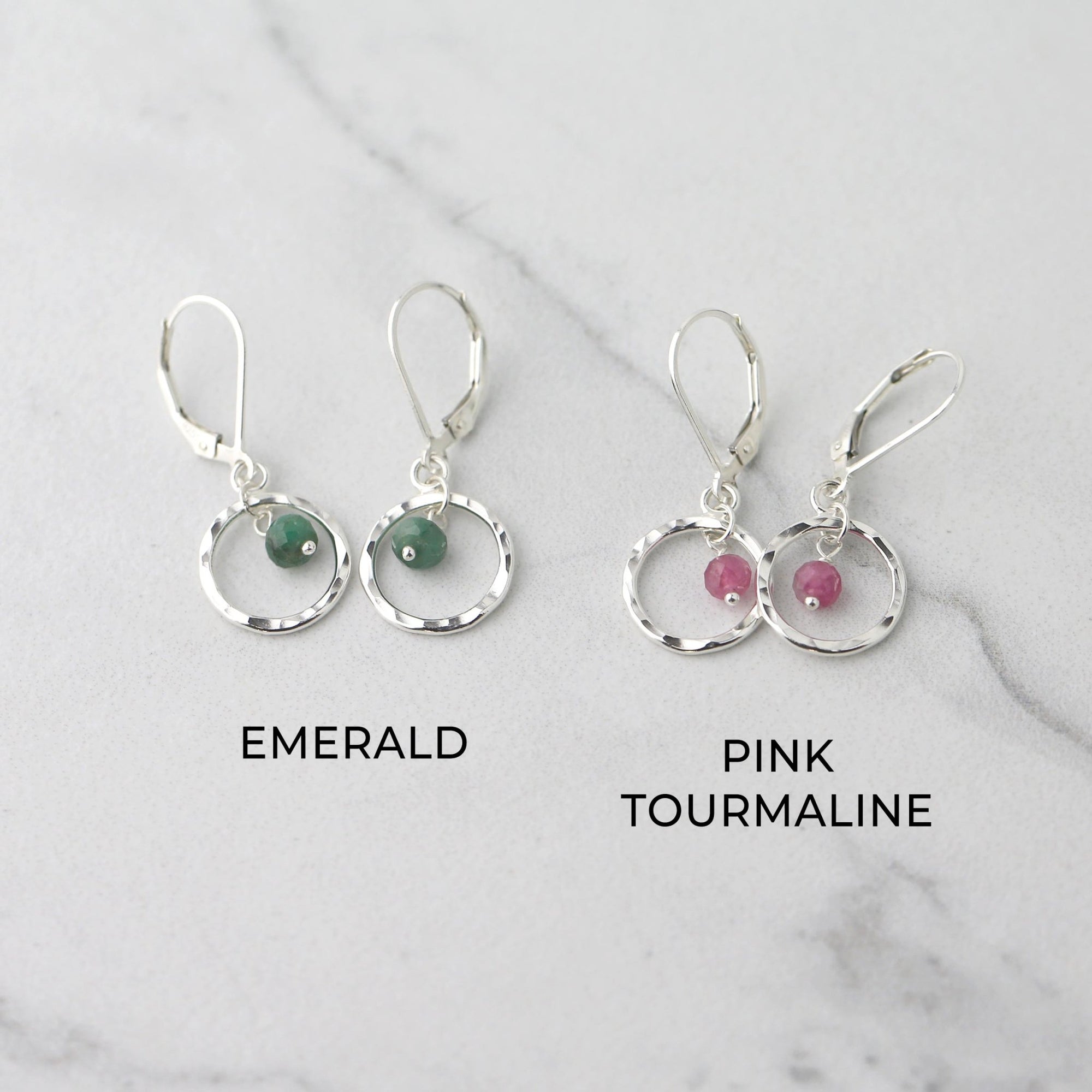 Dainty Gemstone Circle Earrings jewelry handmade by Burnish