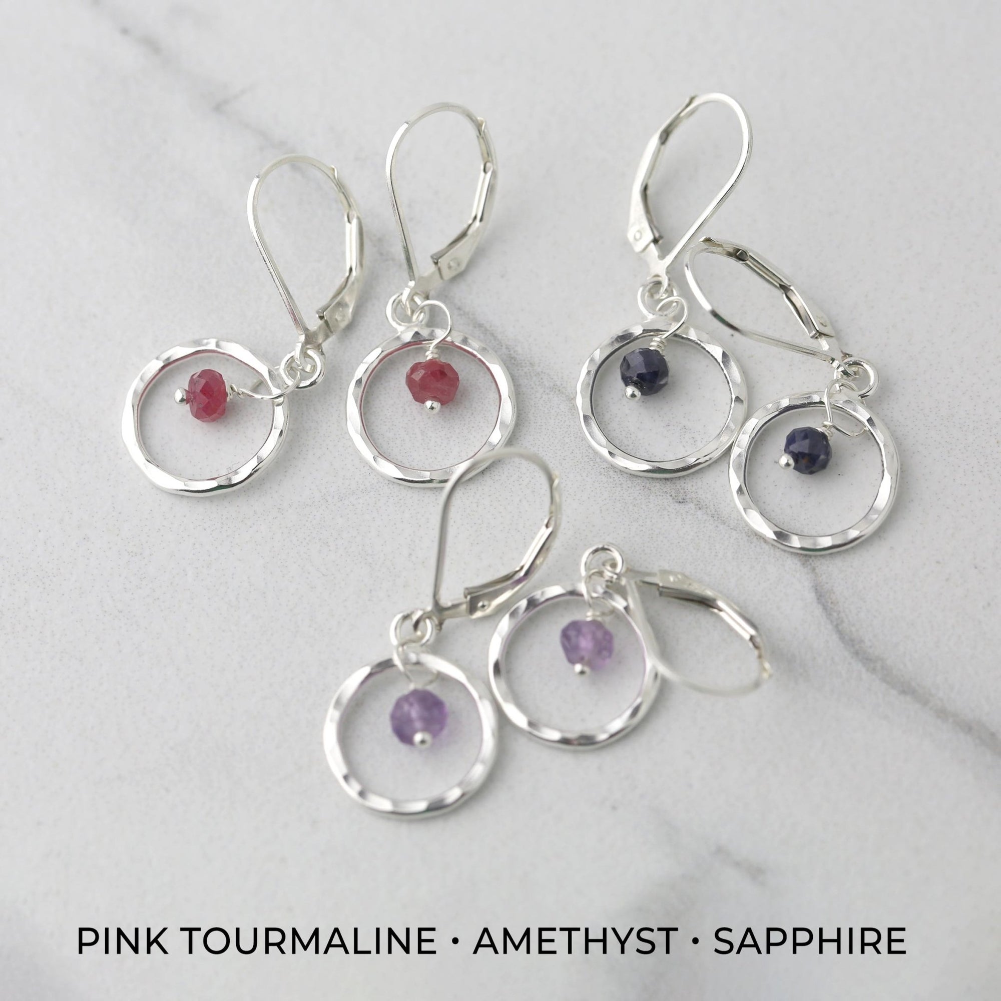 Dainty Gemstone Circle Earrings jewelry handmade by Burnish