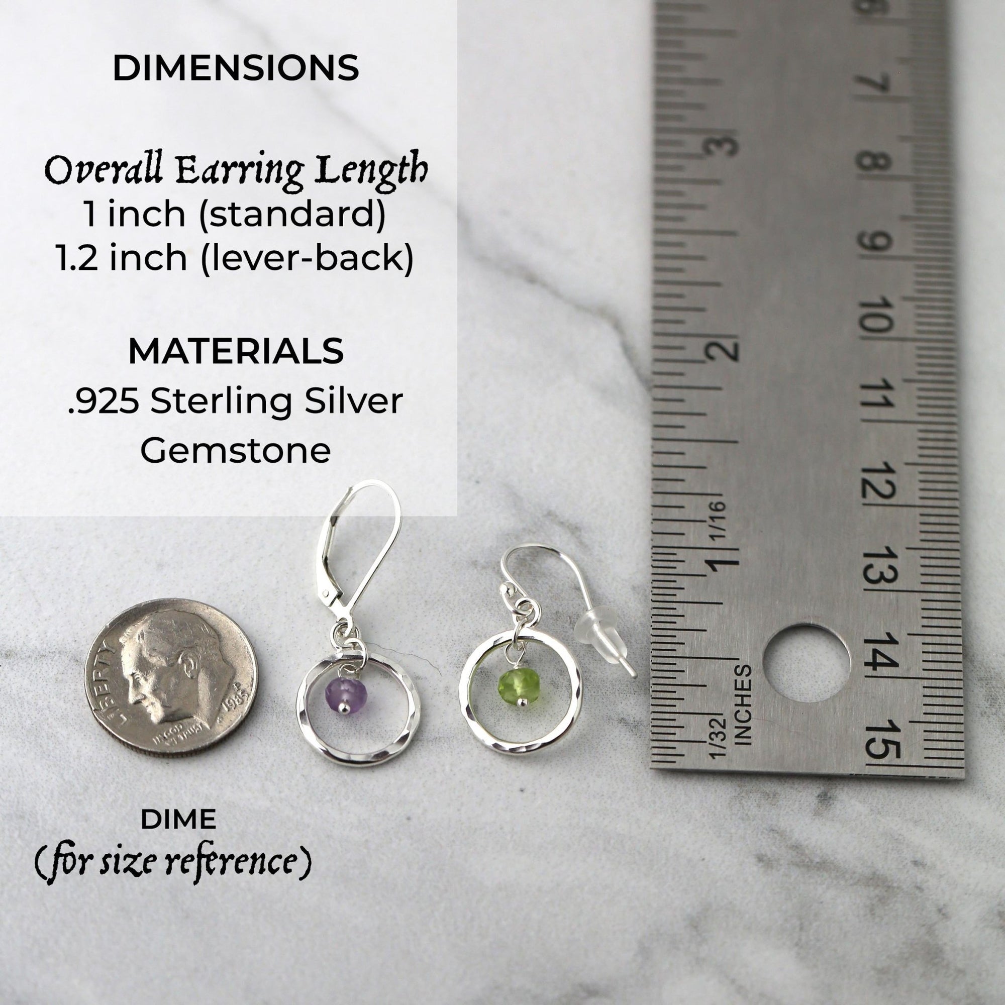 Dainty Gemstone Circle Earrings jewelry handmade by Burnish
