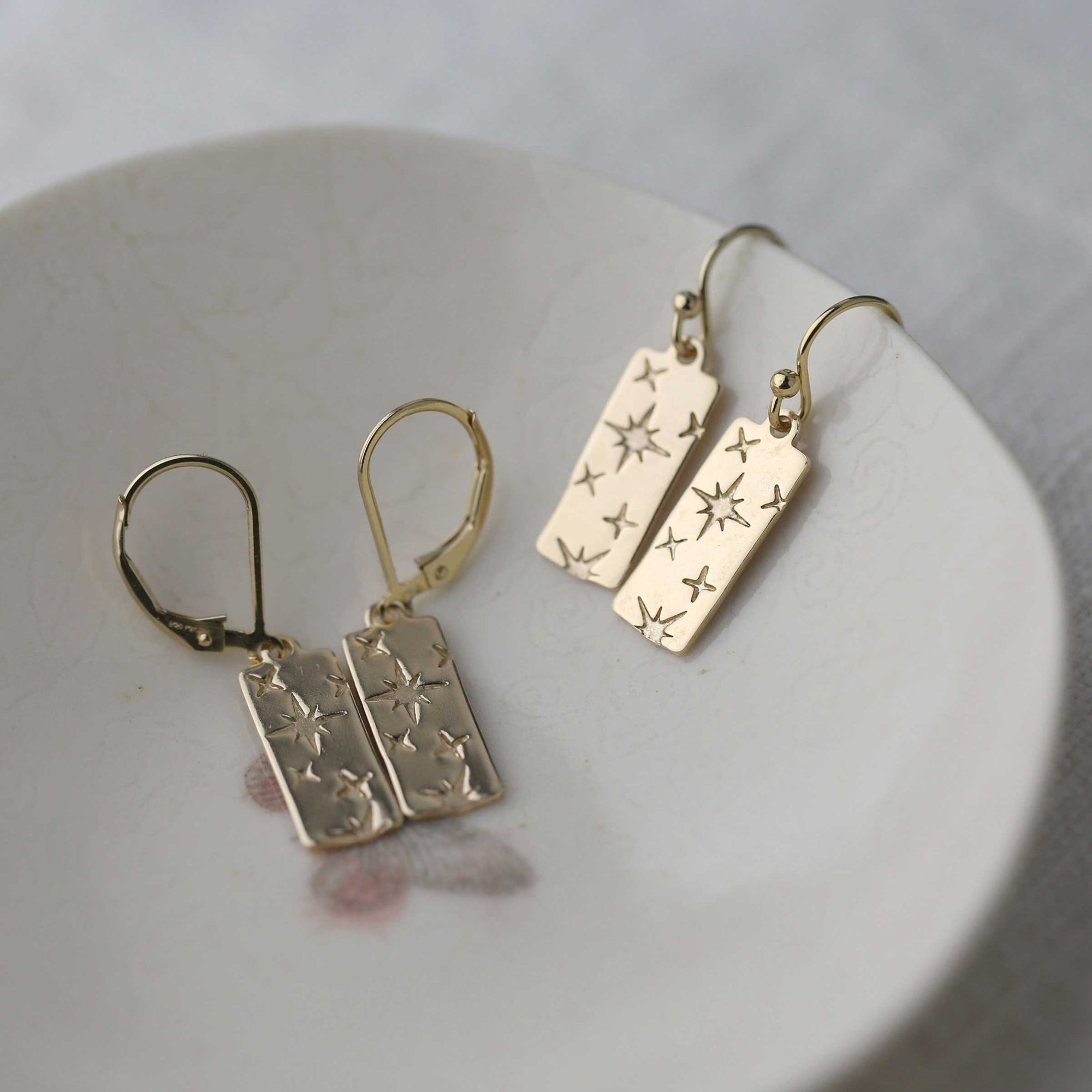 Dainty Gold Celestial Drop Earrings jewelry handmade by Burnish