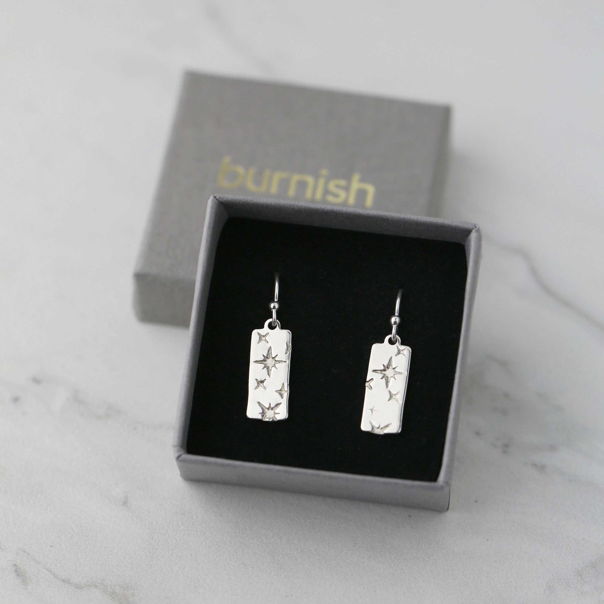 Dainty Silver Celestial Drop Earrings jewelry handmade by Burnish