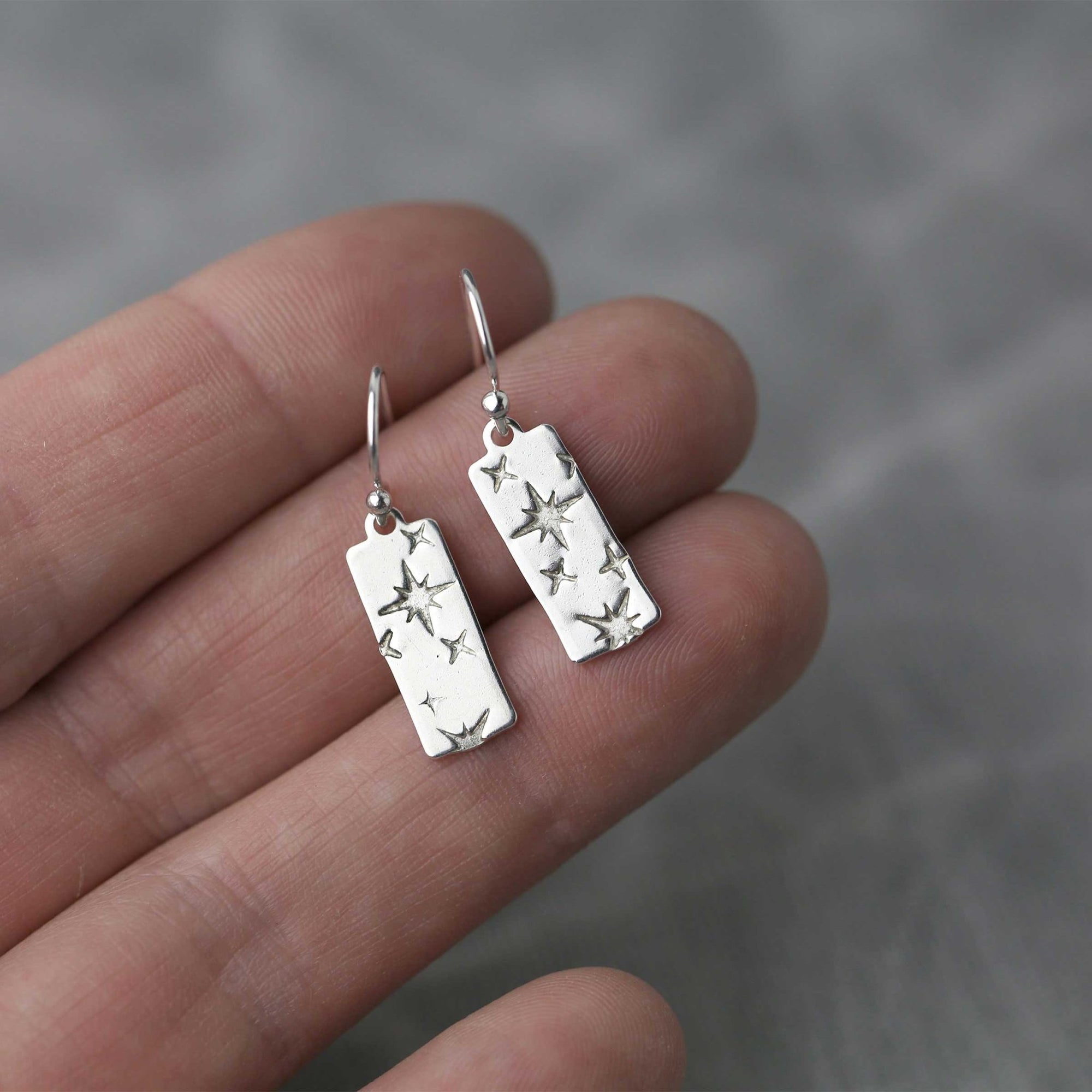 Dainty Silver Celestial Drop Earrings jewelry handmade by Burnish