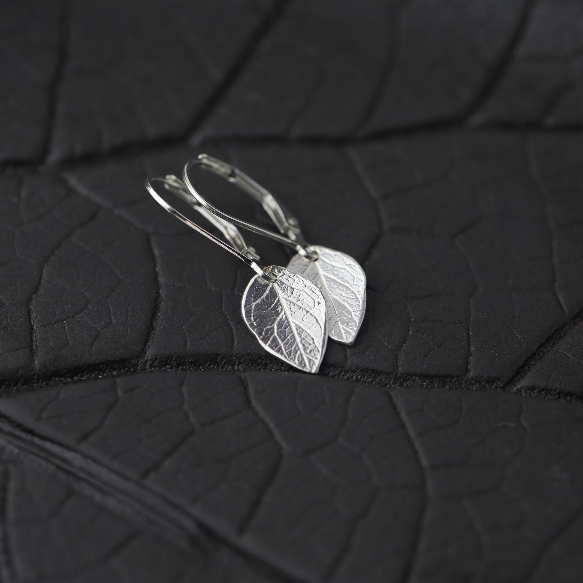 Delicate Silver Leaf Earrings jewelry handmade by Burnish