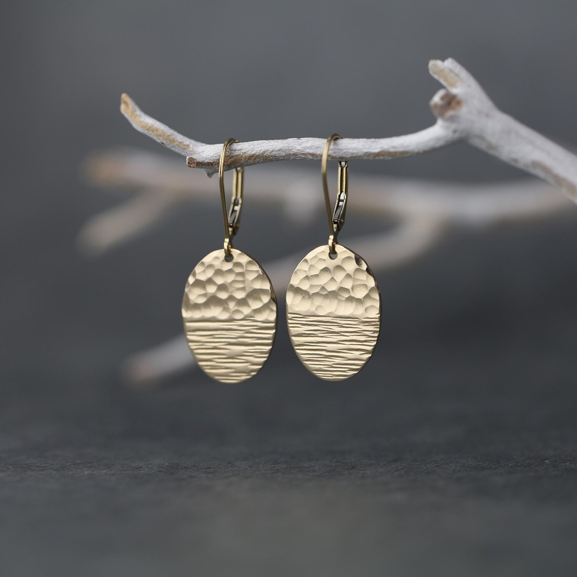 Duo Textured Gold Oval Earrings jewelry handmade by Burnish