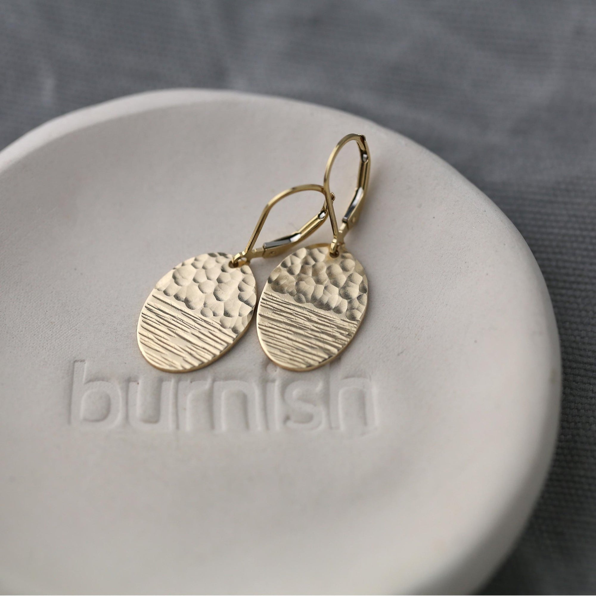 Duo Textured Gold Oval Earrings jewelry handmade by Burnish