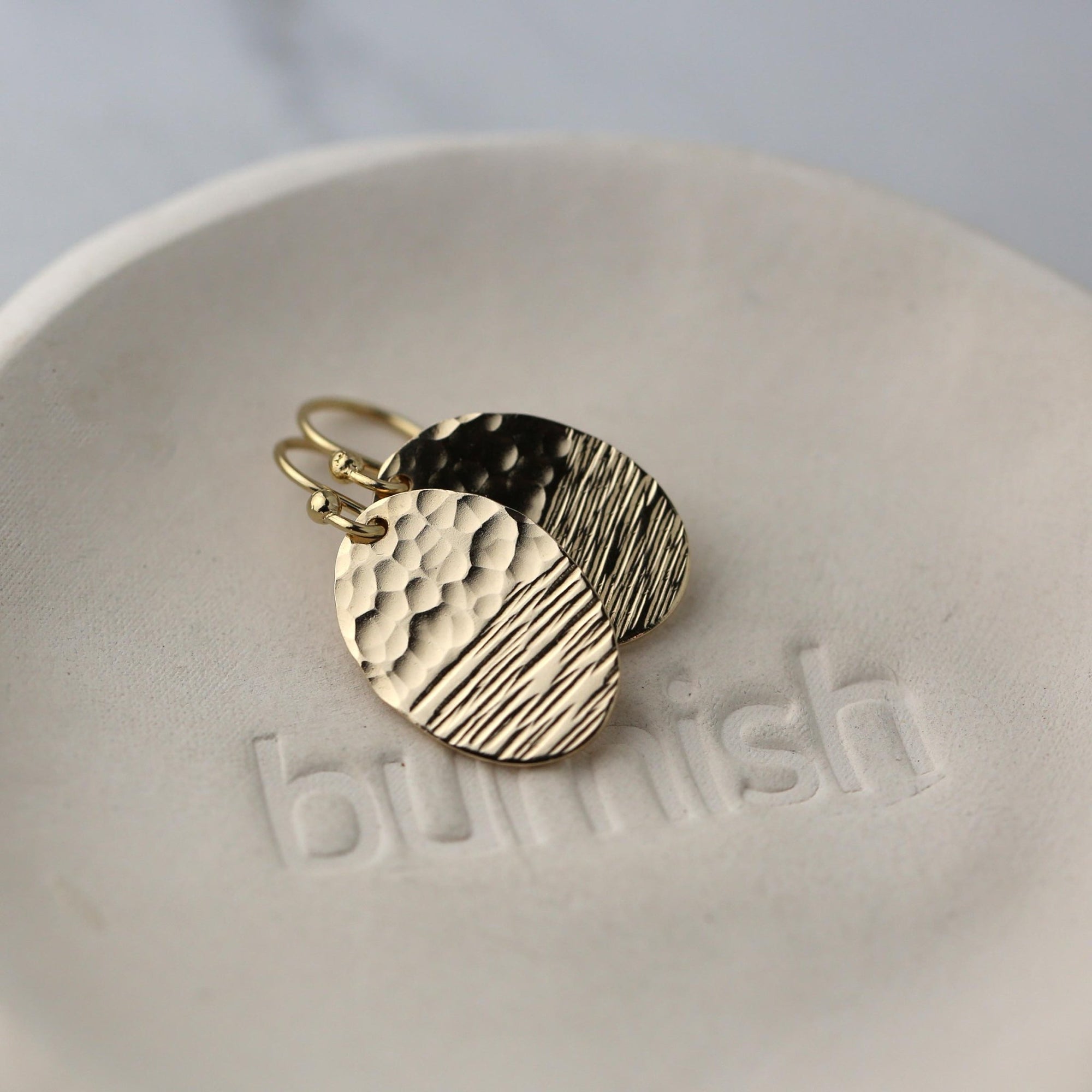 Duo Textured Gold Oval Earrings jewelry handmade by Burnish