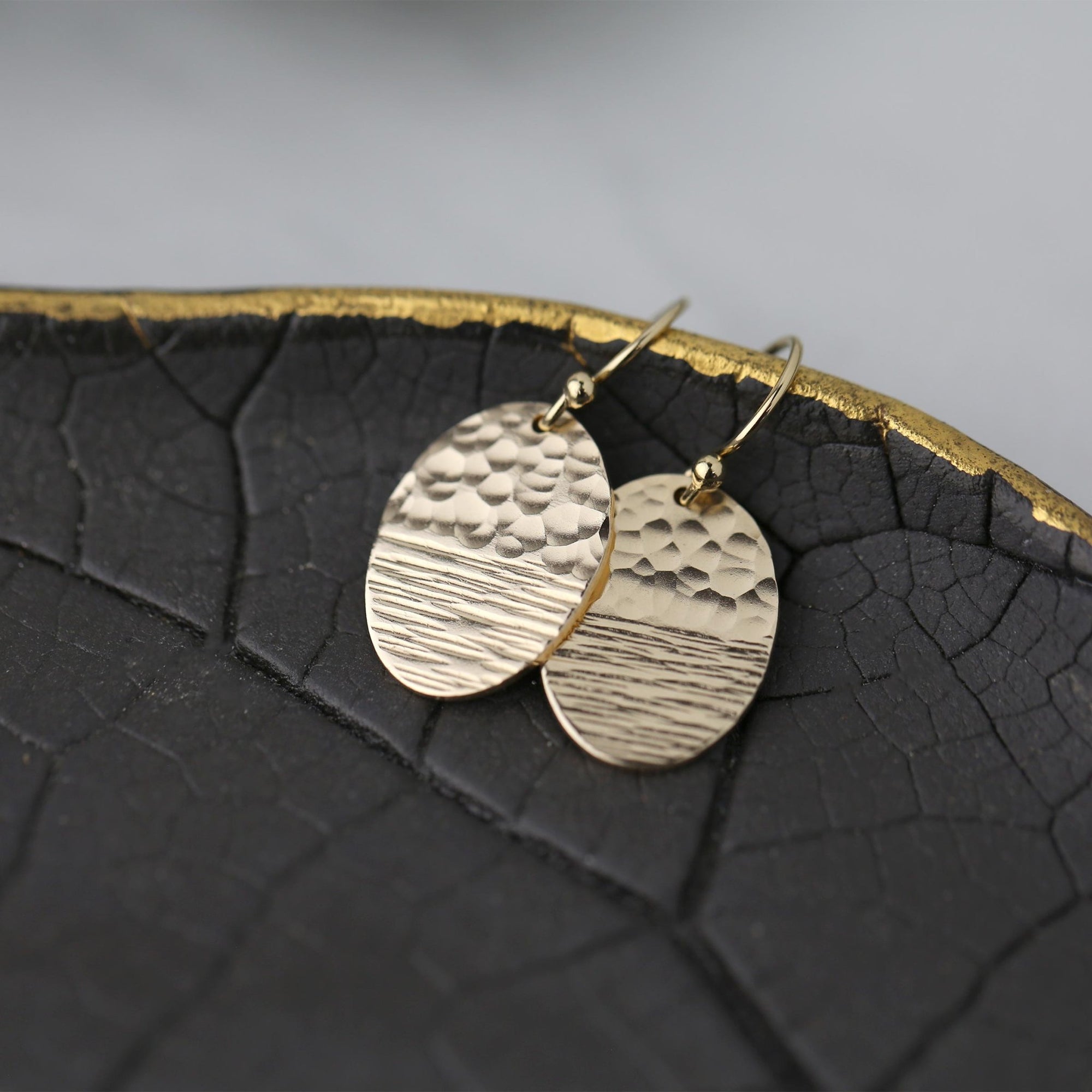 Duo Textured Gold Oval Earrings jewelry handmade by Burnish