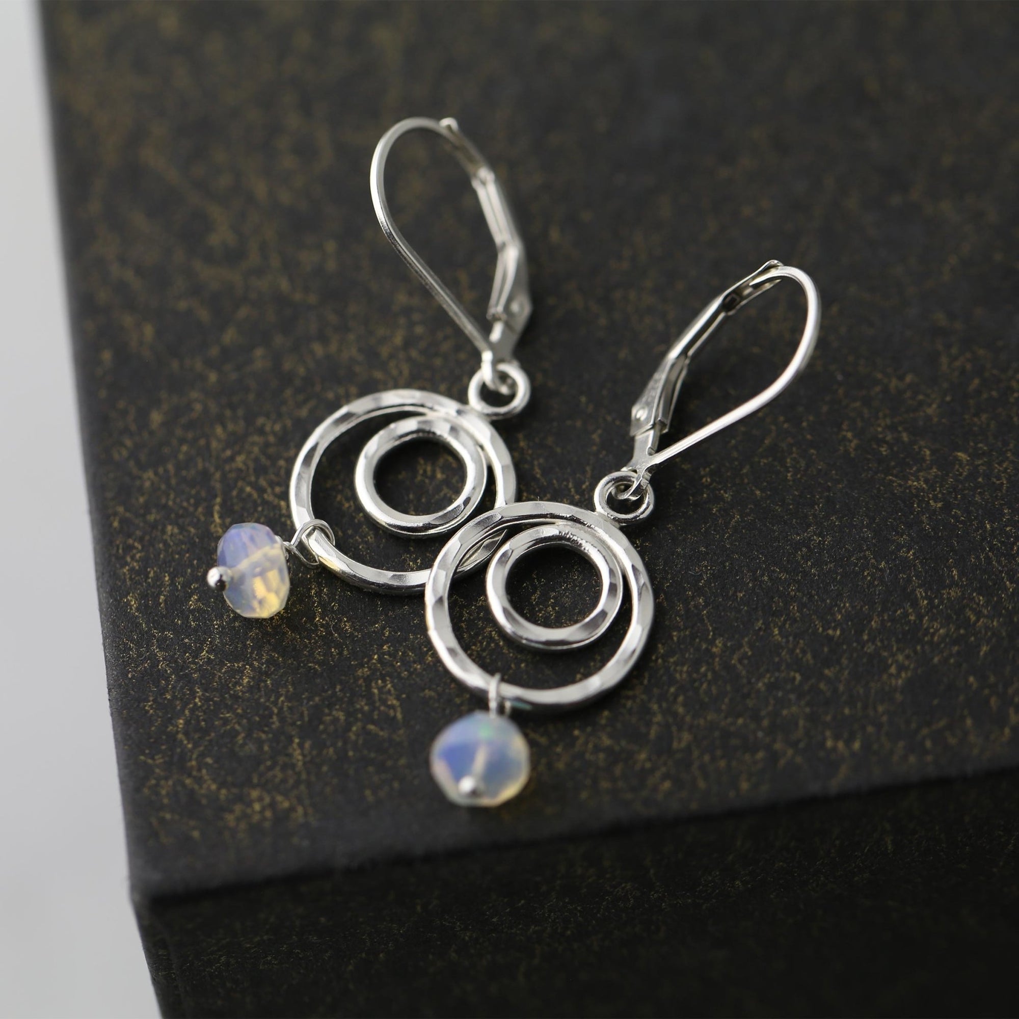 Faceted Opal Double Circle Earrings jewelry handmade by Burnish