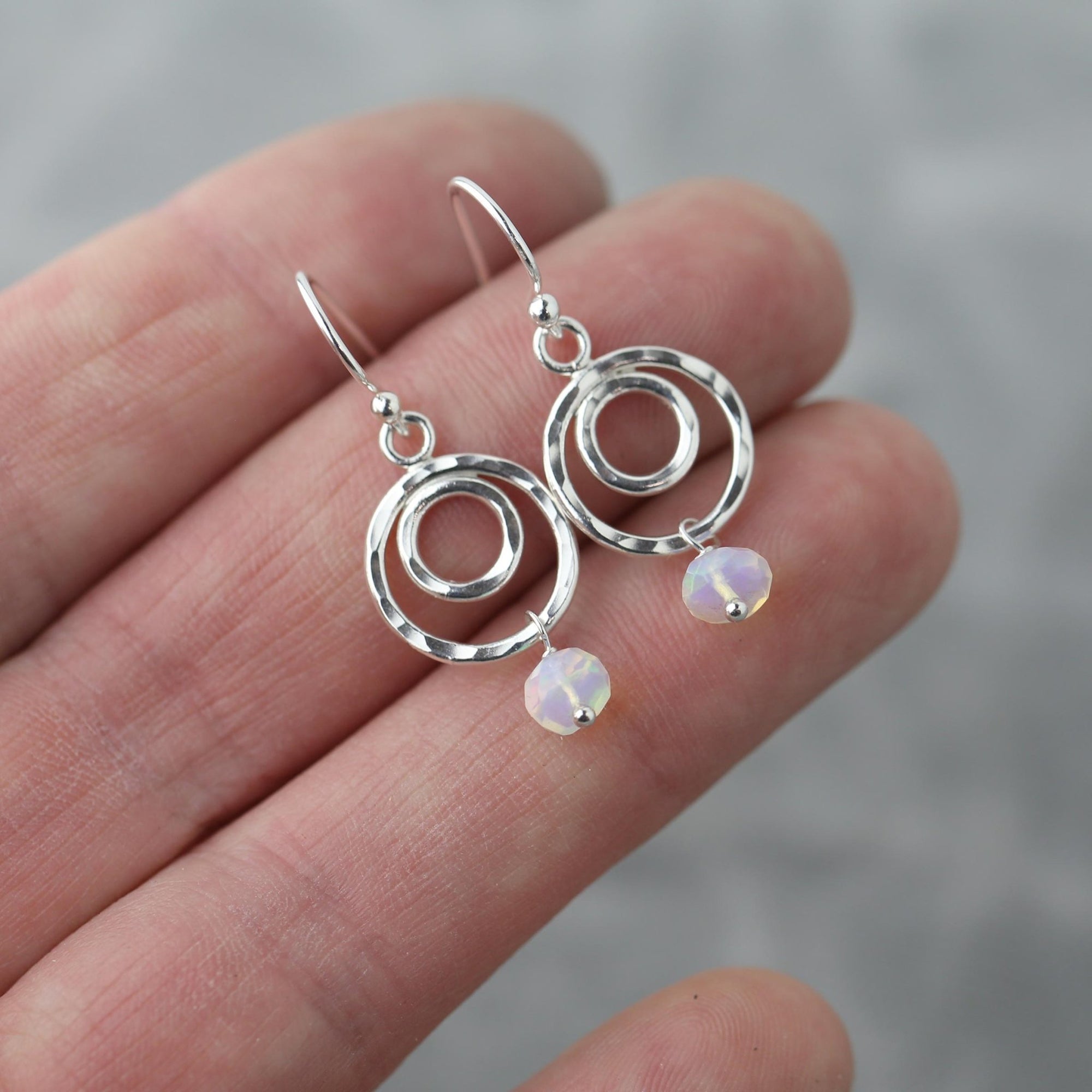 Faceted Opal Double Circle Earrings jewelry handmade by Burnish