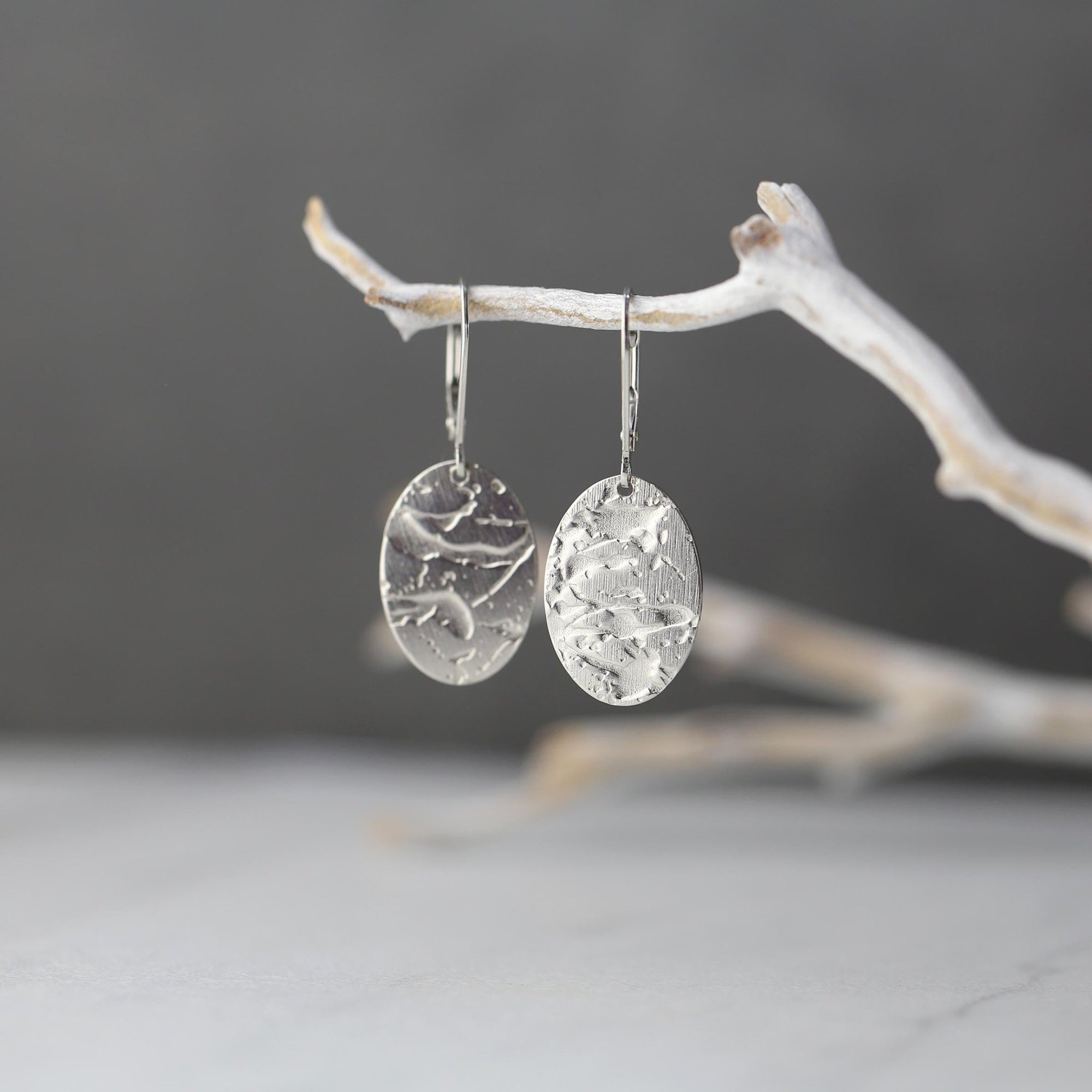 Glacial Ice Textured Oval Earrings jewelry handmade by Burnish