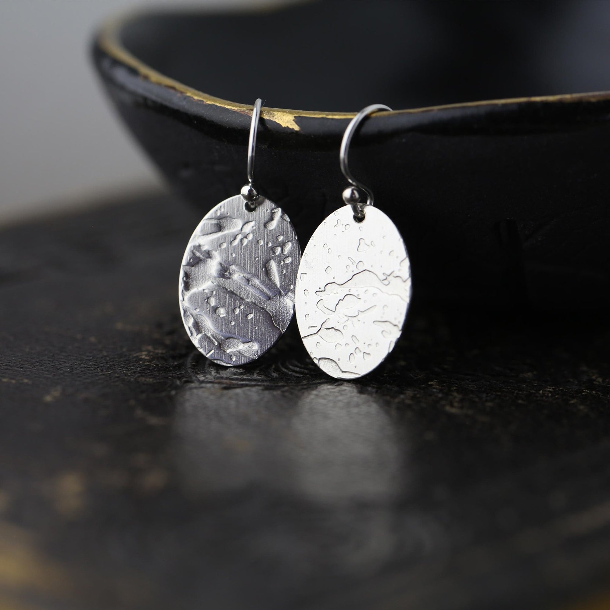 Glacial Ice Textured Oval Earrings jewelry handmade by Burnish
