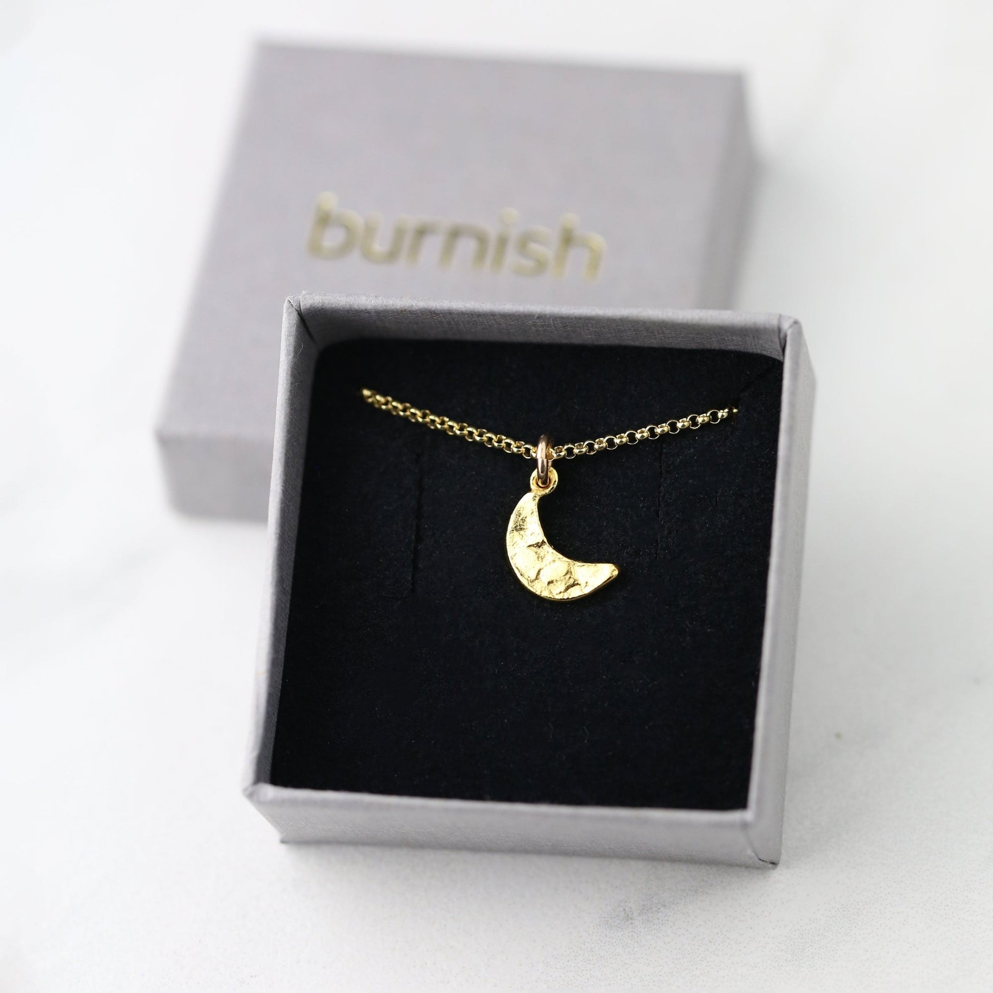 Gold Crescent Moon Necklace jewelry handmade by Burnish