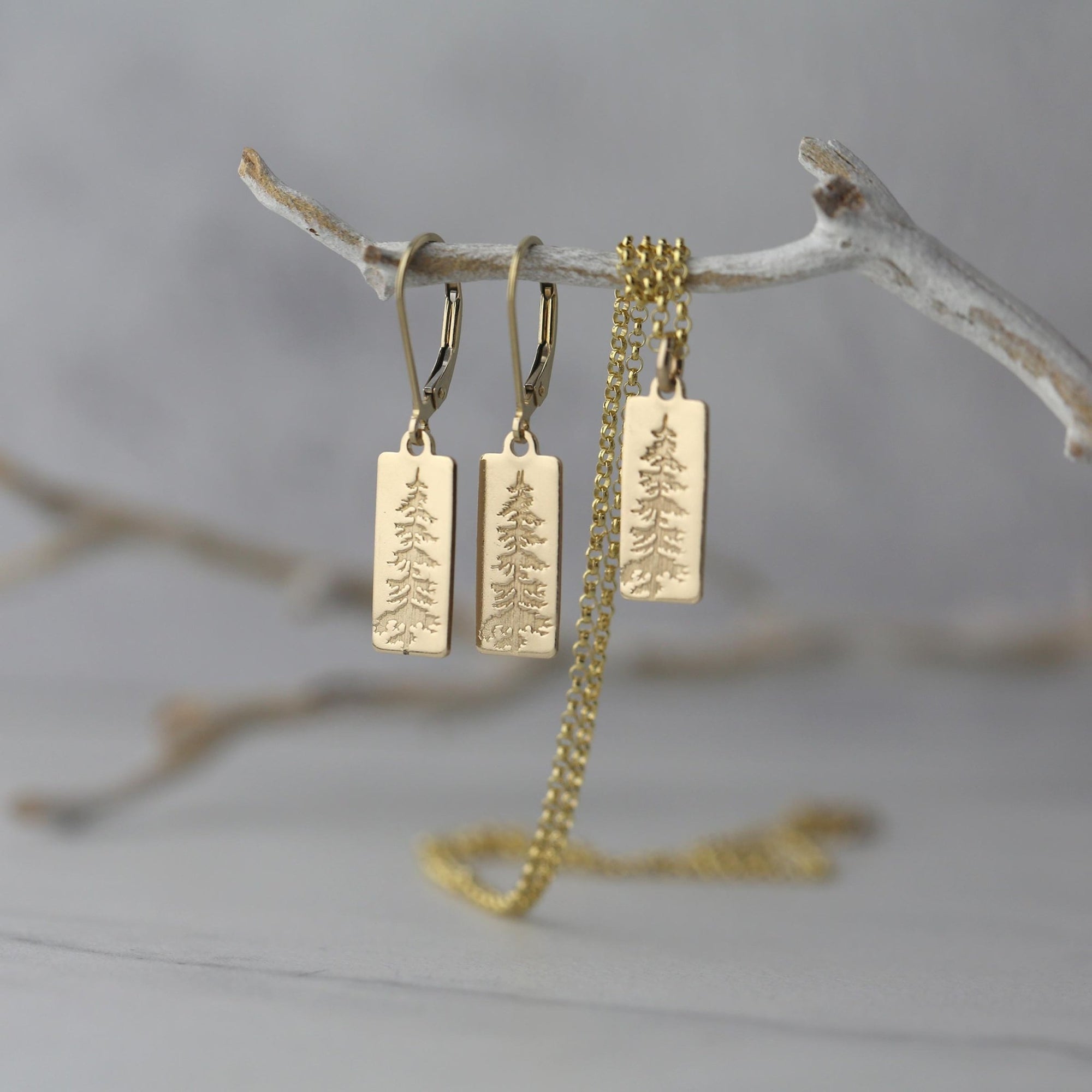 Gold Evergreen Tree Jewelry Set jewelry handmade by Burnish