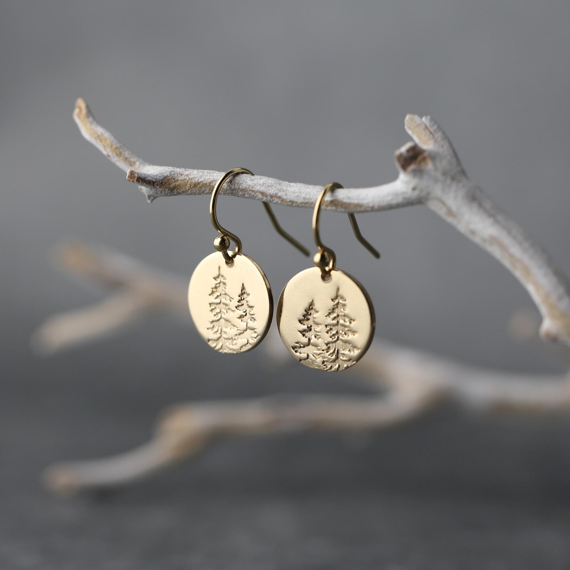 Gold Forest Medium Disc Earrings jewelry handmade by Burnish