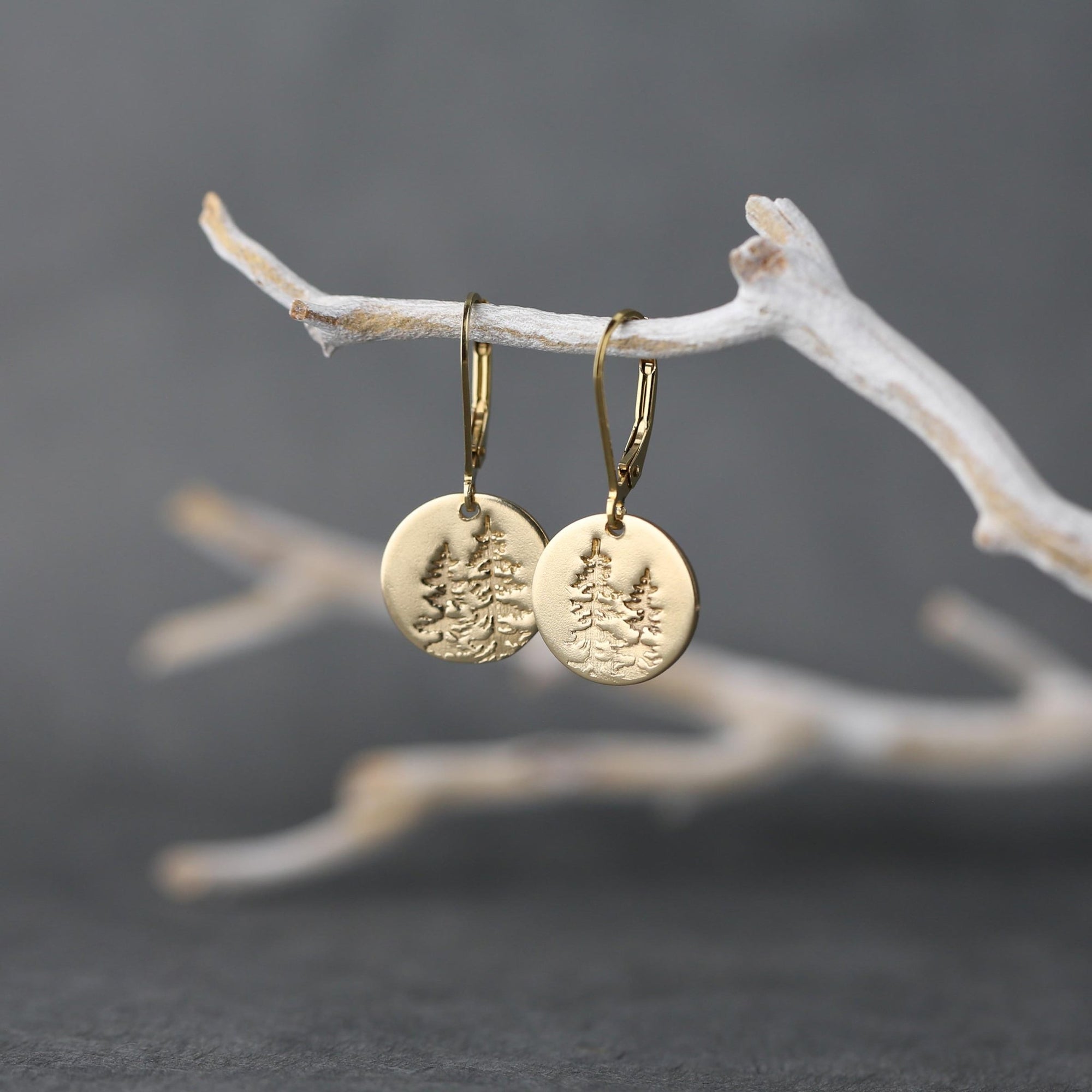 Gold Forest Medium Disc Earrings jewelry handmade by Burnish