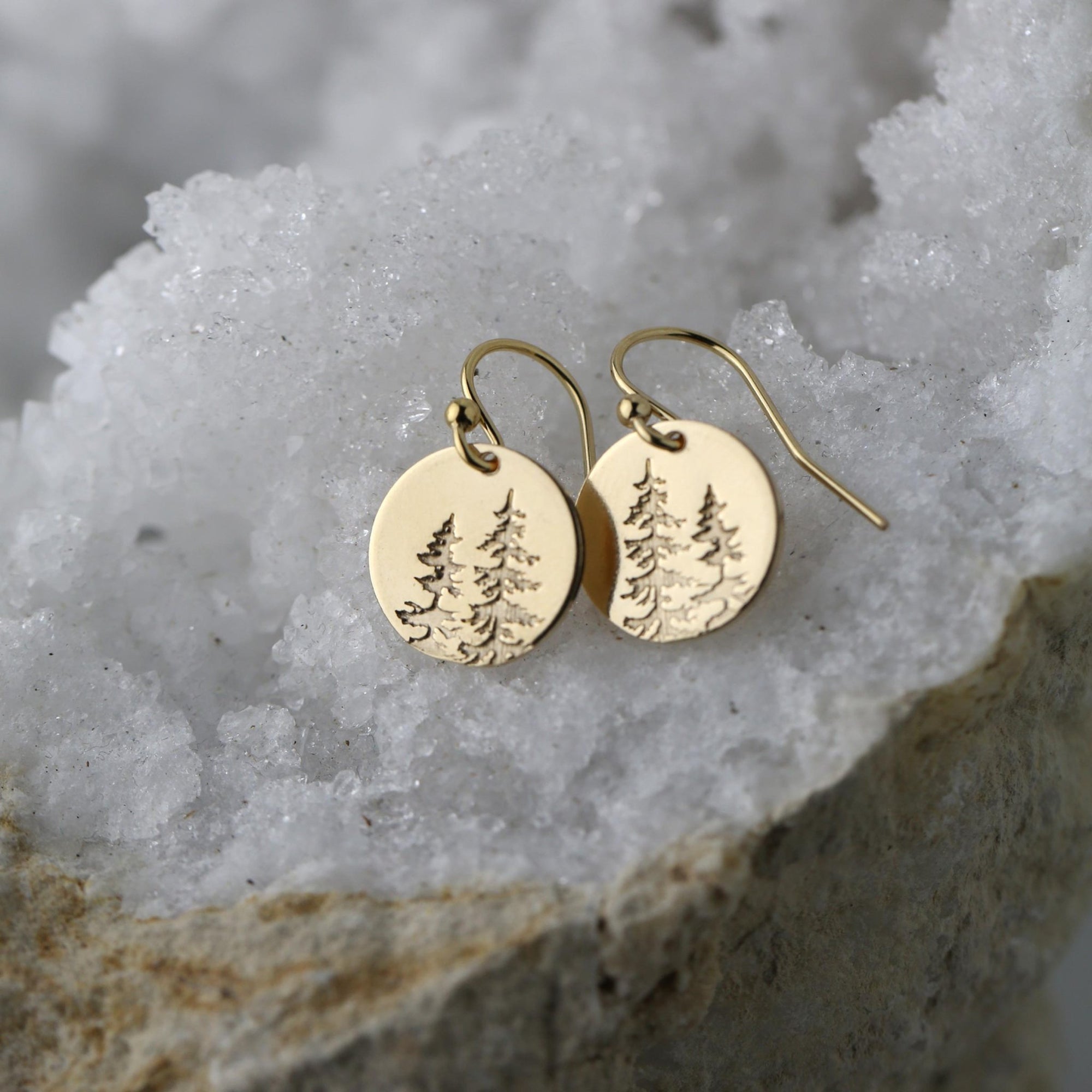 Gold Forest Medium Disc Earrings jewelry handmade by Burnish