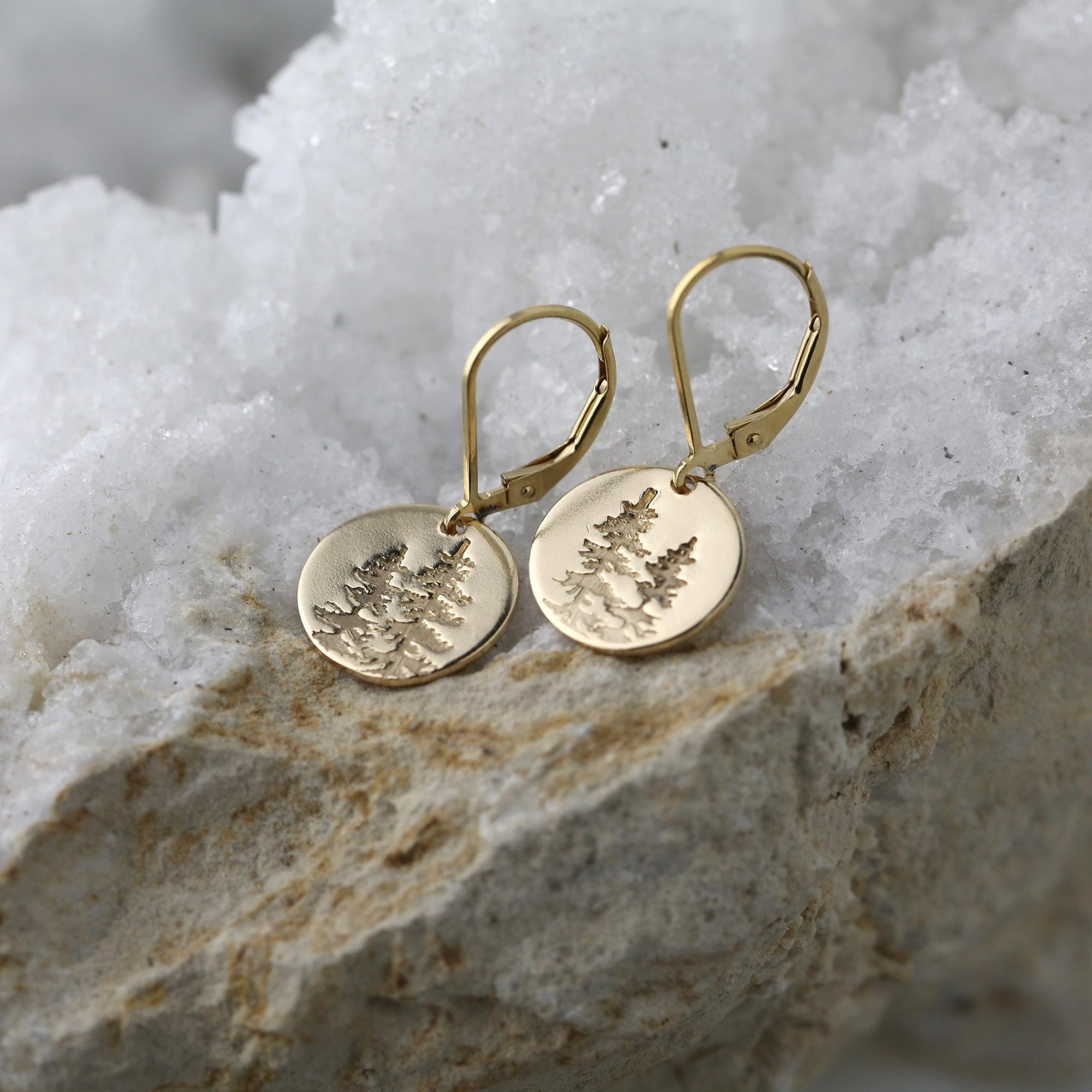 Gold Forest Medium Disc Earrings jewelry handmade by Burnish