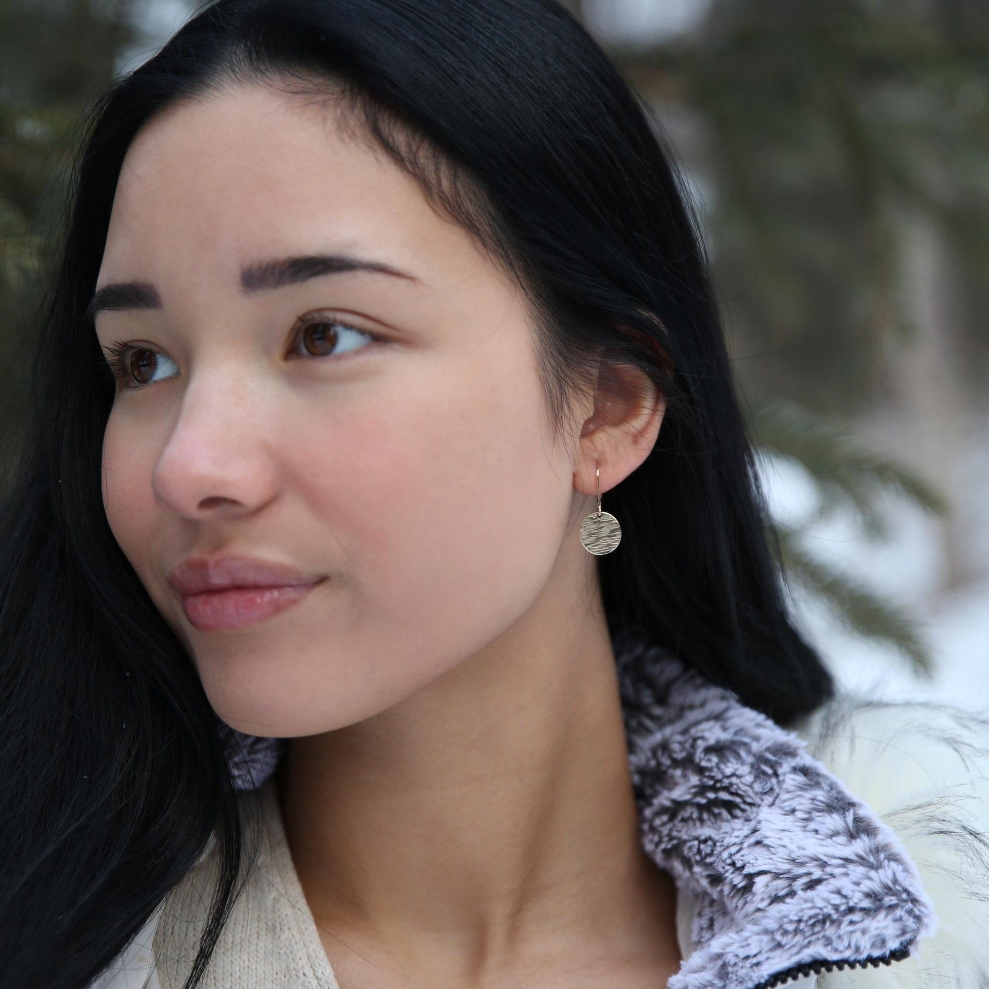 Gold Hammered Bark Medium Disc Earrings jewelry handmade by Burnish