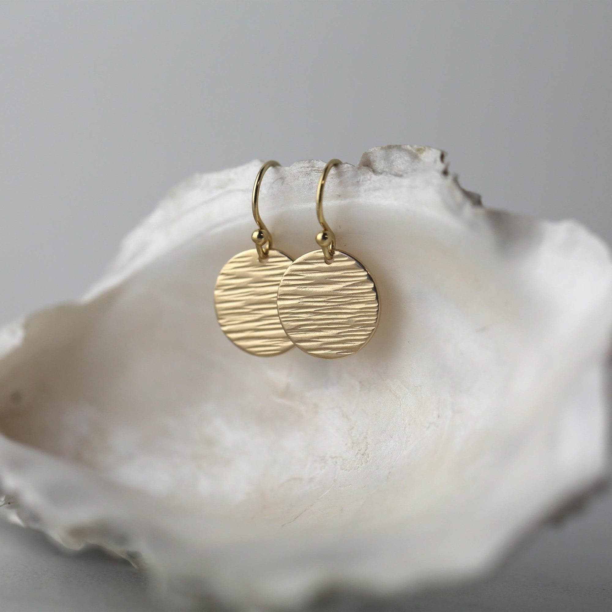 Gold Hammered Bark Medium Disc Earrings jewelry handmade by Burnish