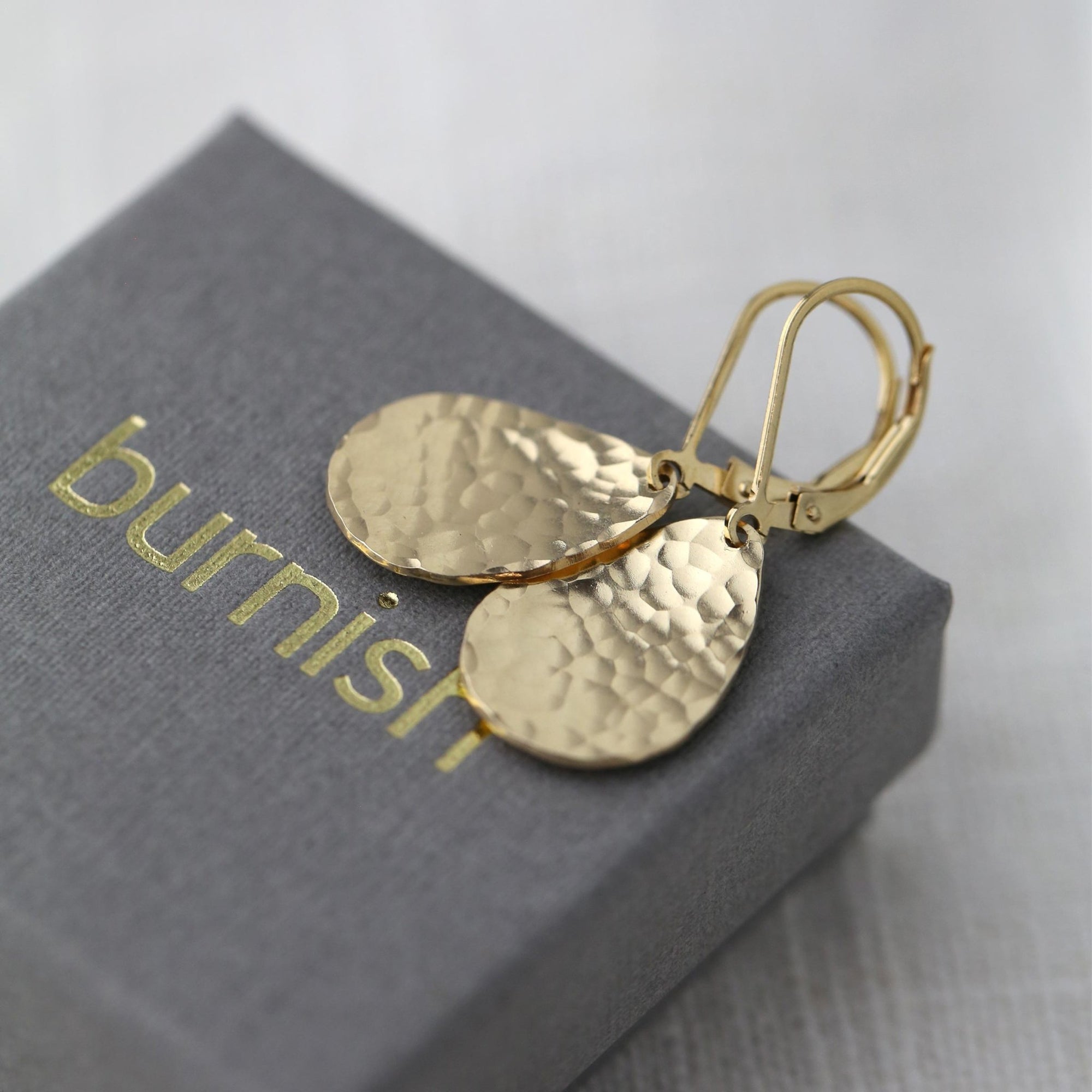 Gold Hammered Teardrop Earrings jewelry handmade by Burnish