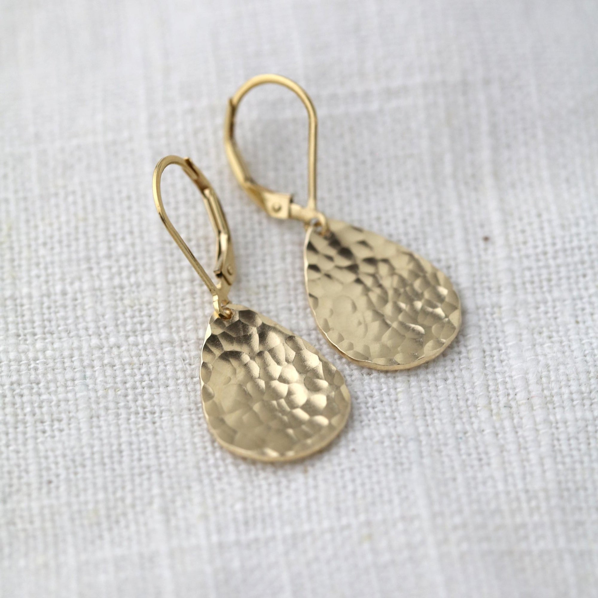 Gold Hammered Teardrop Earrings jewelry handmade by Burnish