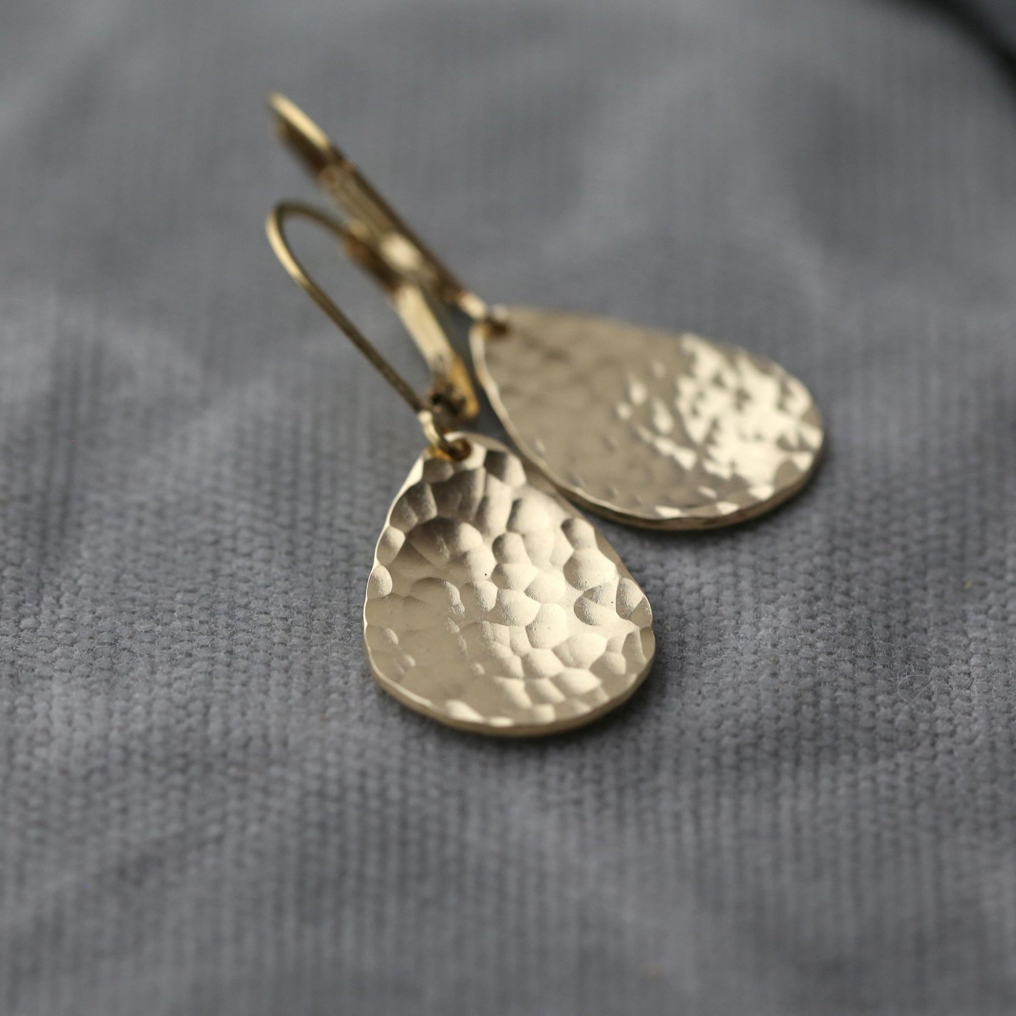 Gold Hammered Teardrop Earrings jewelry handmade by Burnish