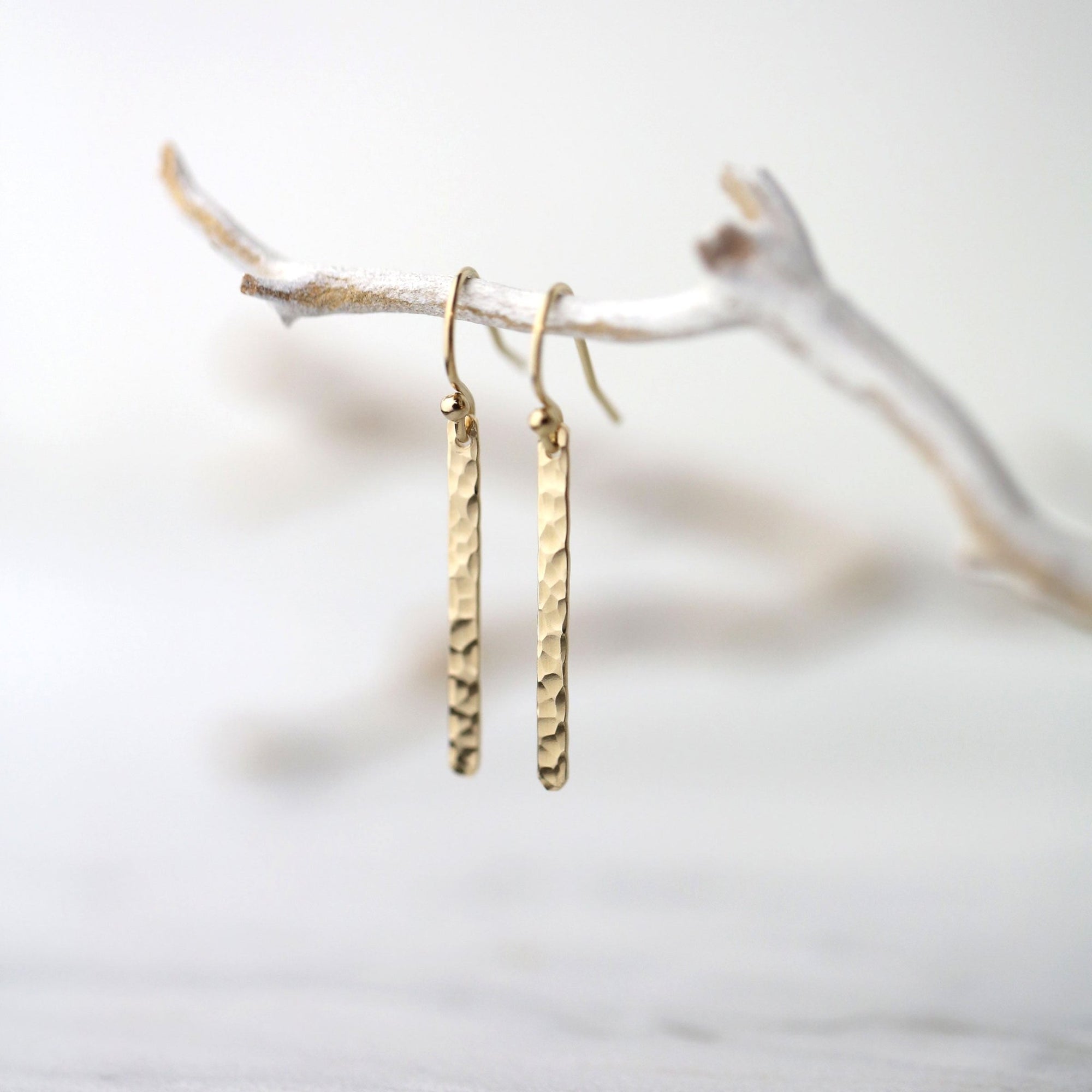 Gold Slim Bar Earrings jewelry handmade by Burnish