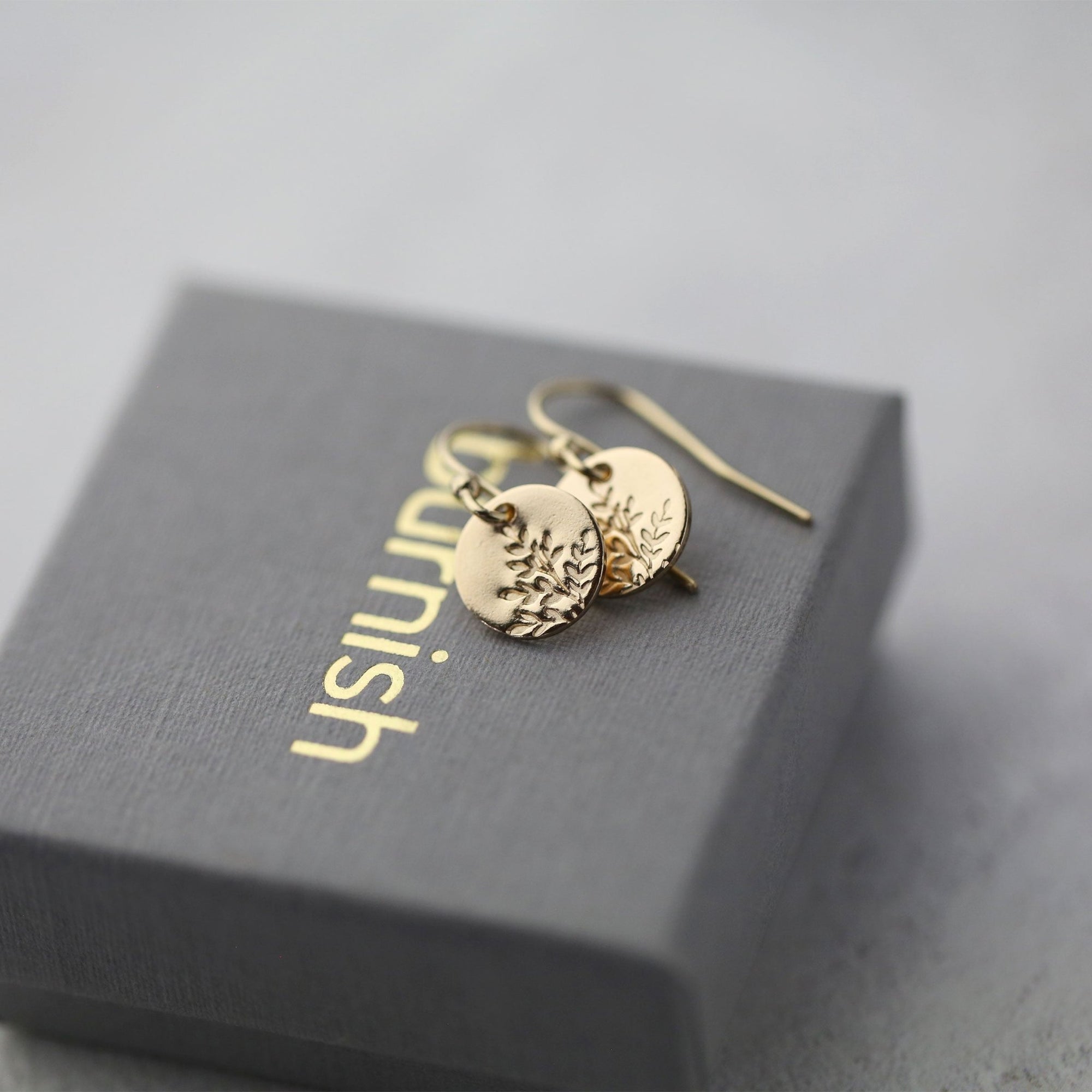 Gold Wildflower Tiny Disc Lever - back Earrings jewelry handmade by Burnish