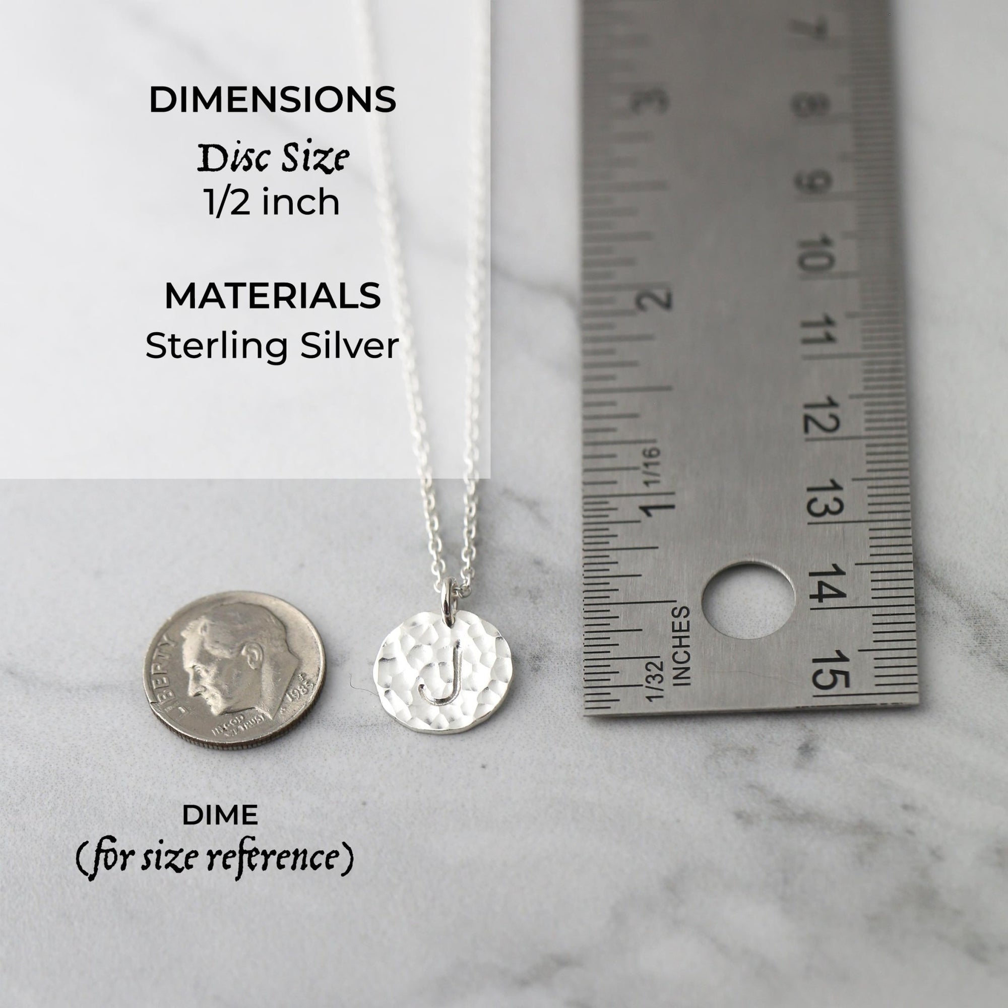 Hammered Silver Initial Disc Necklace jewelry handmade by Burnish