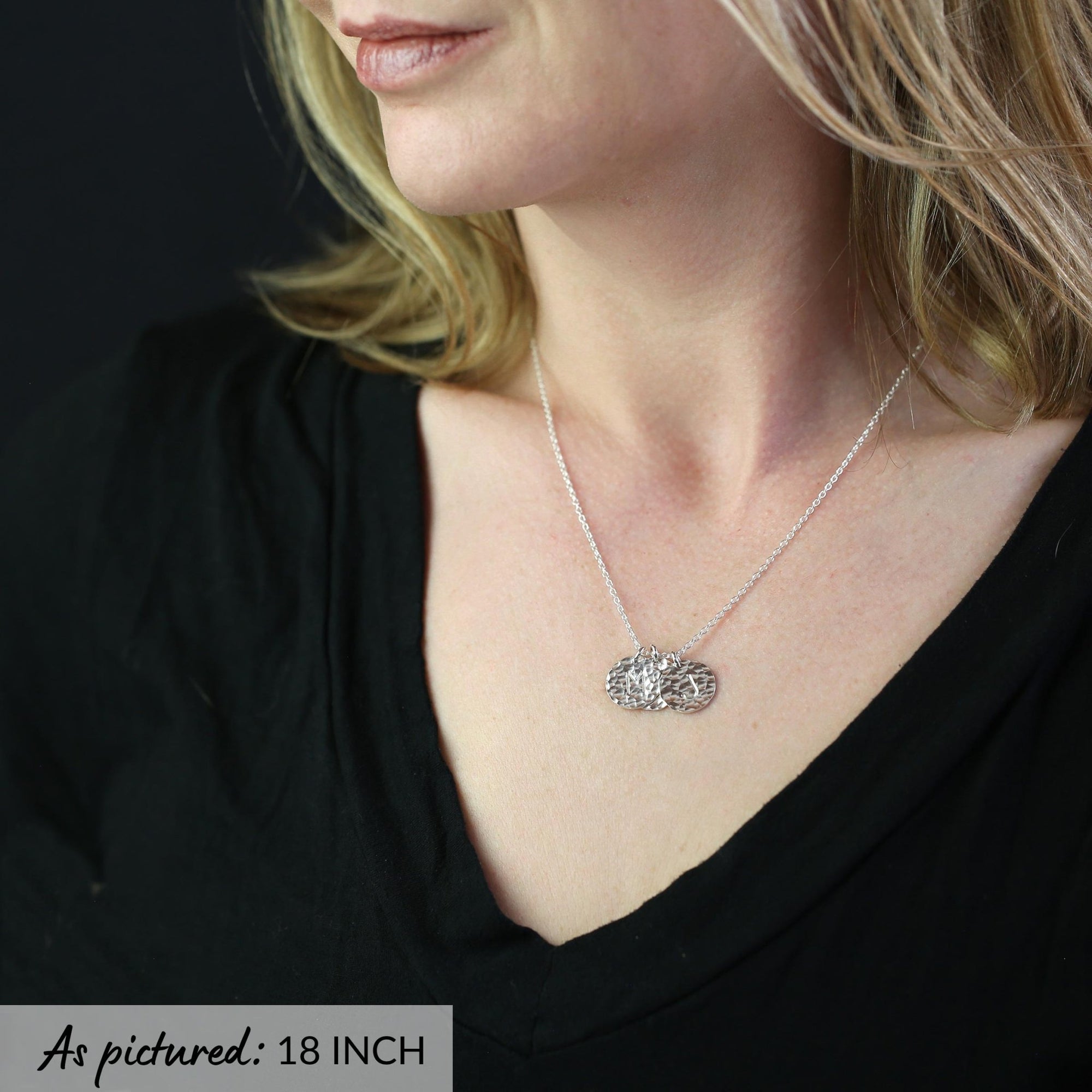 Hammered Silver Initial Disc Necklace jewelry handmade by Burnish