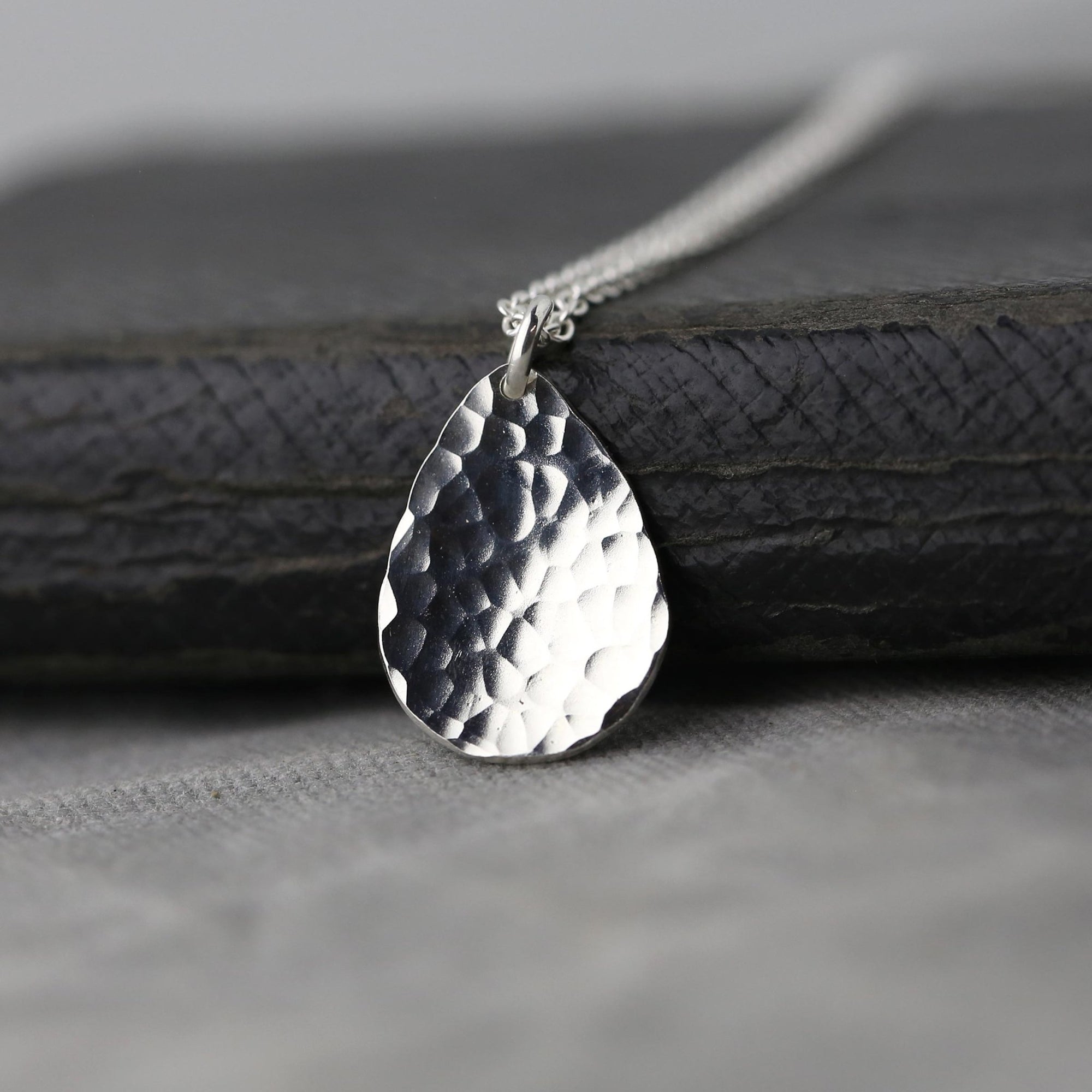 Hammered Teardrop Necklace jewelry handmade by Burnish